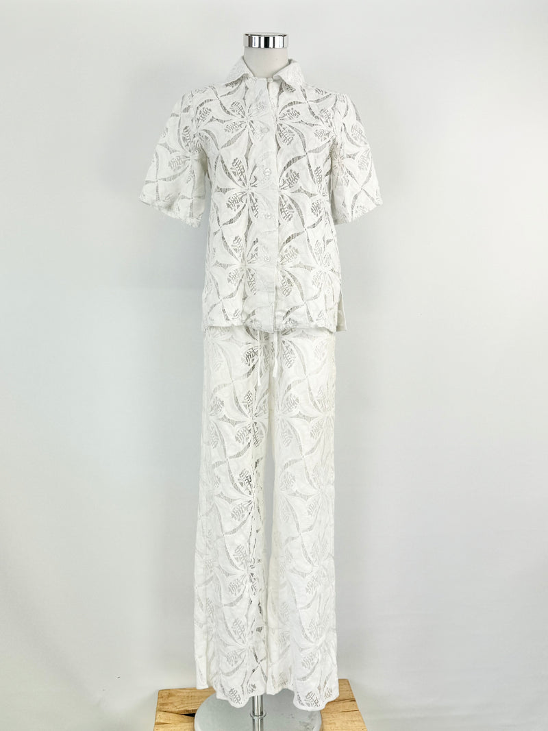 O.P On Parks Sheer White Lace Two Piece - AU8/6