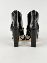 Bianca Buccheri Smooth Black Leather Open-Toe Ankle Boots - EU40