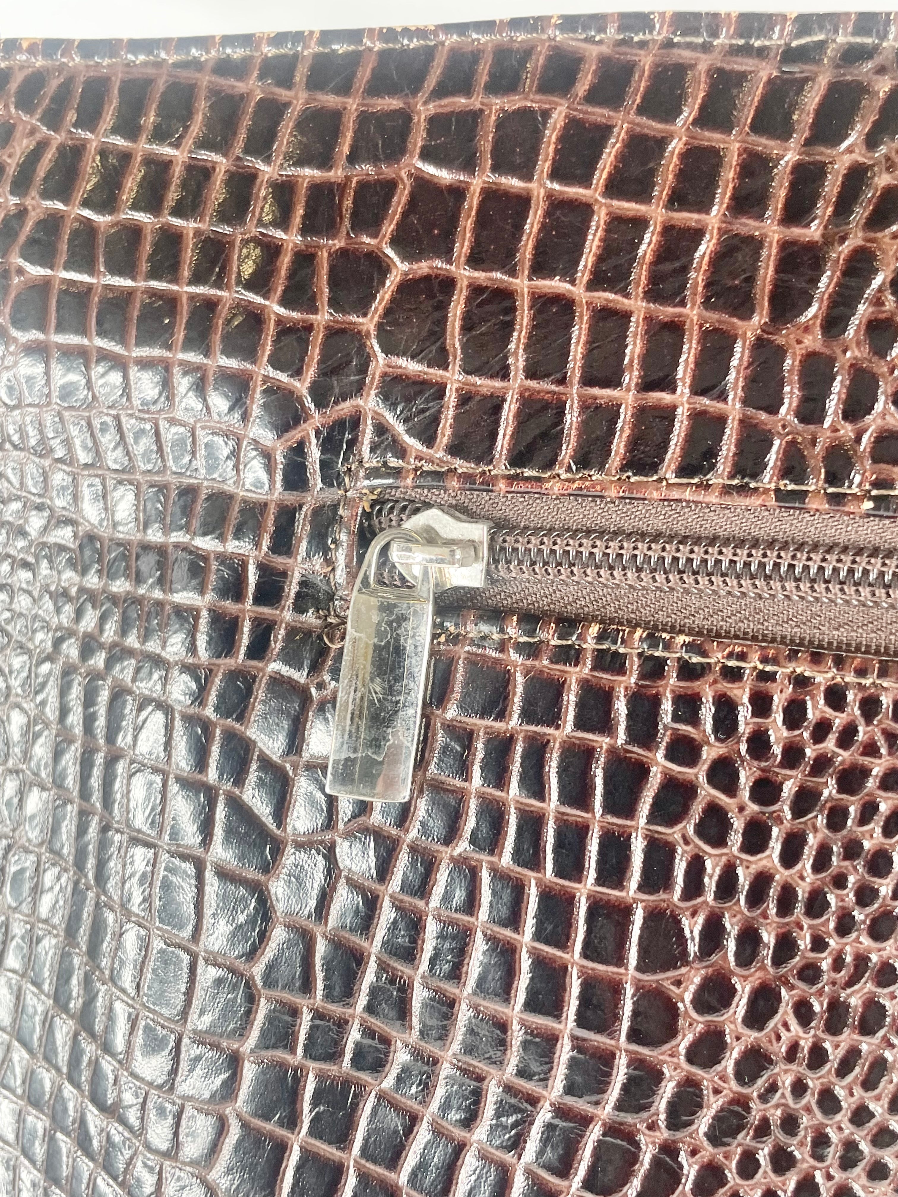 Manzoni Brown Leather Snakeskin Tote Bag