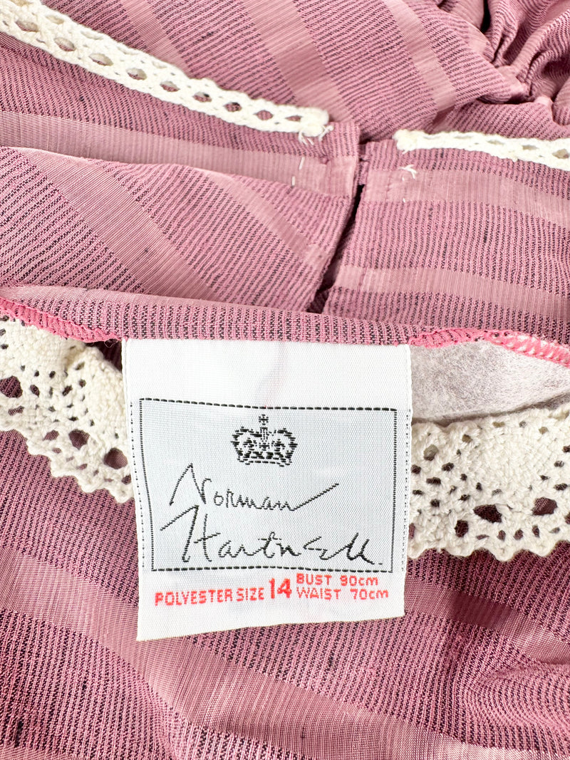Vintage Norman Hartnell Deep Pink Crochet Neck Day Dress - AU12