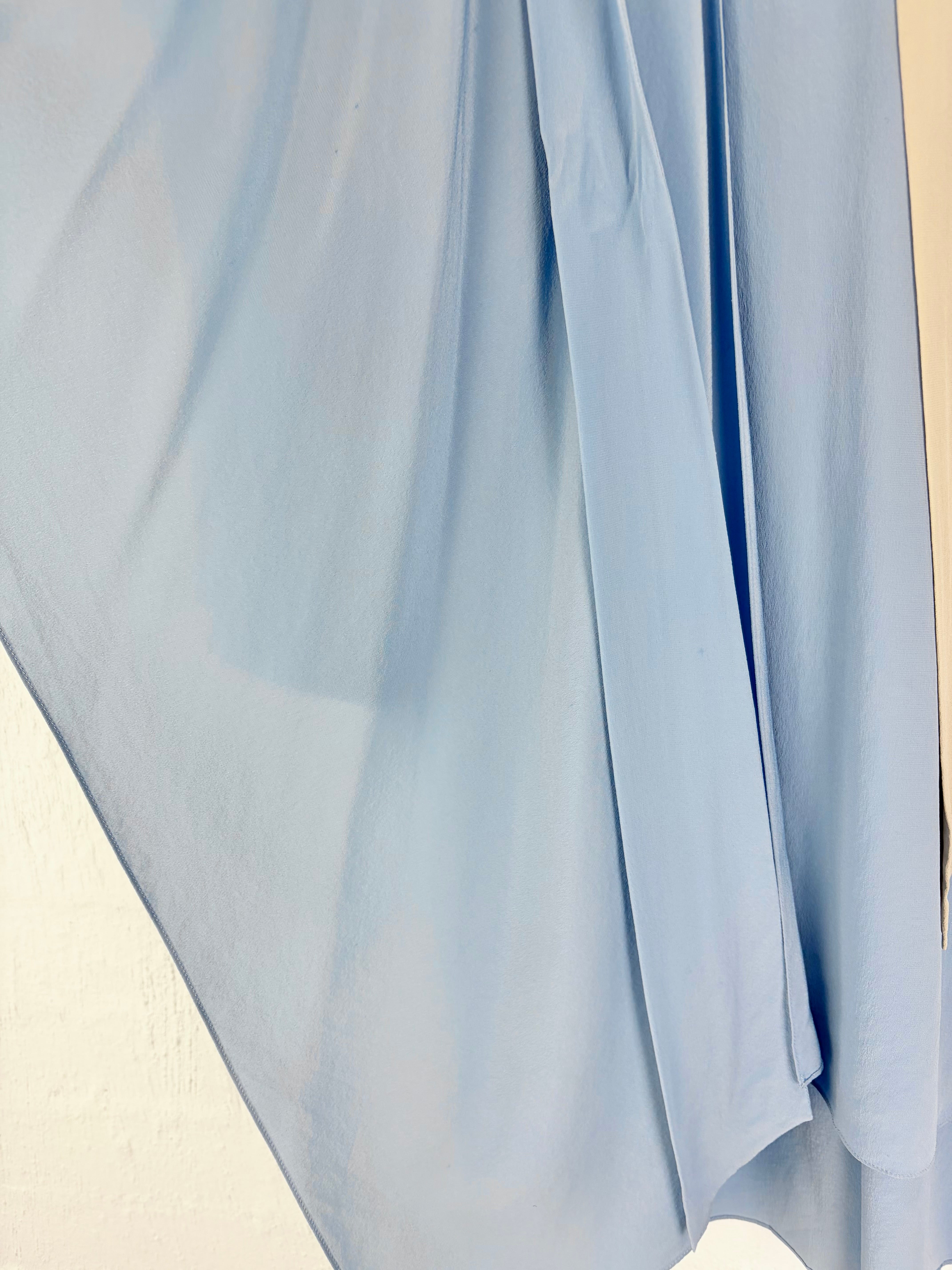 Fendi Sky Blue & Cream Silk Layered Pussy Bow Dress - AU6/8