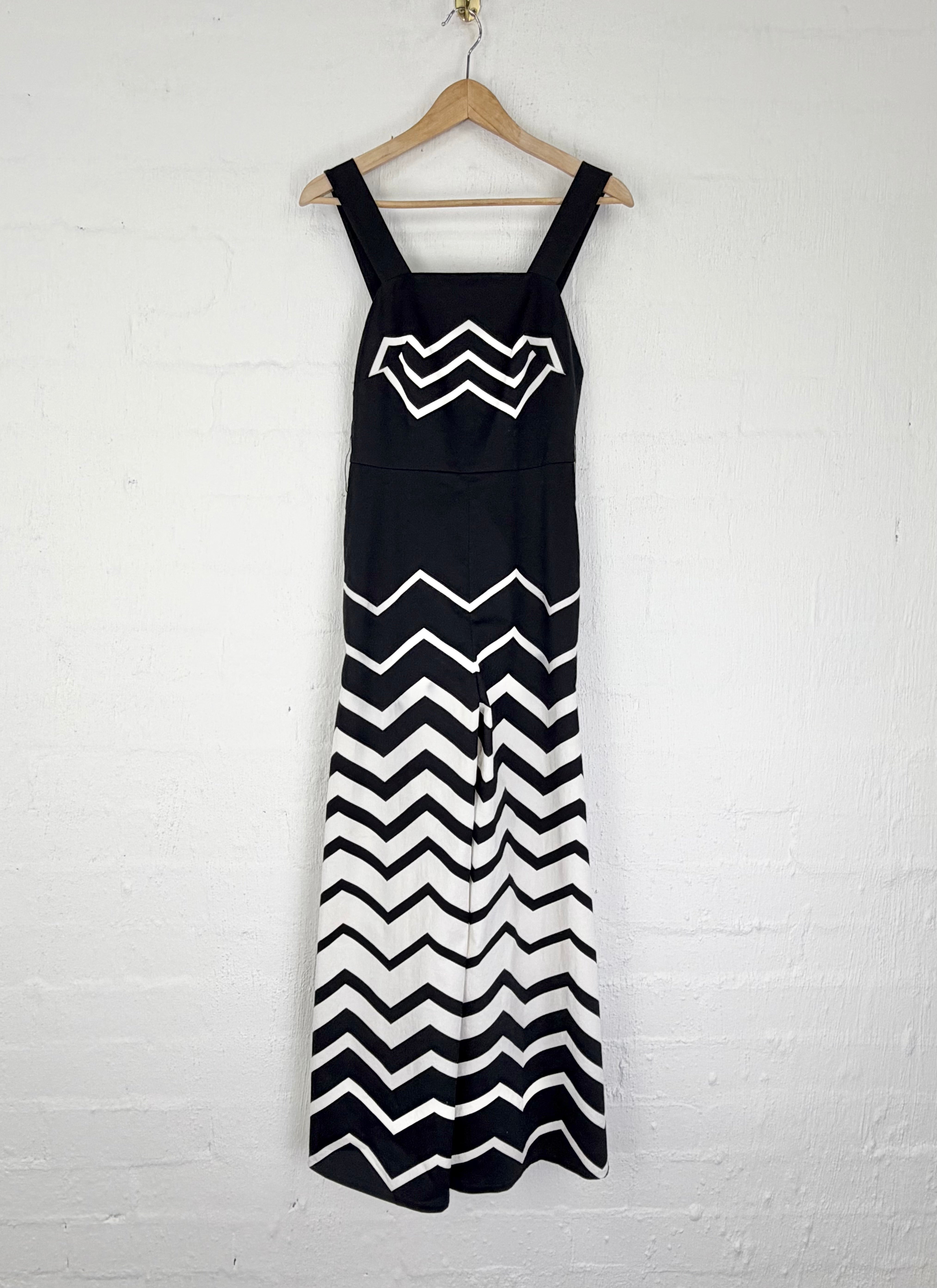 Sass & Bide Black & White Zig Zag Pattern 'Circus Ball' Jumpsuit - AU6