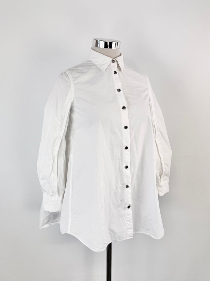 Alexander McQueen White Cotton Tiered Blouse - AU10/12