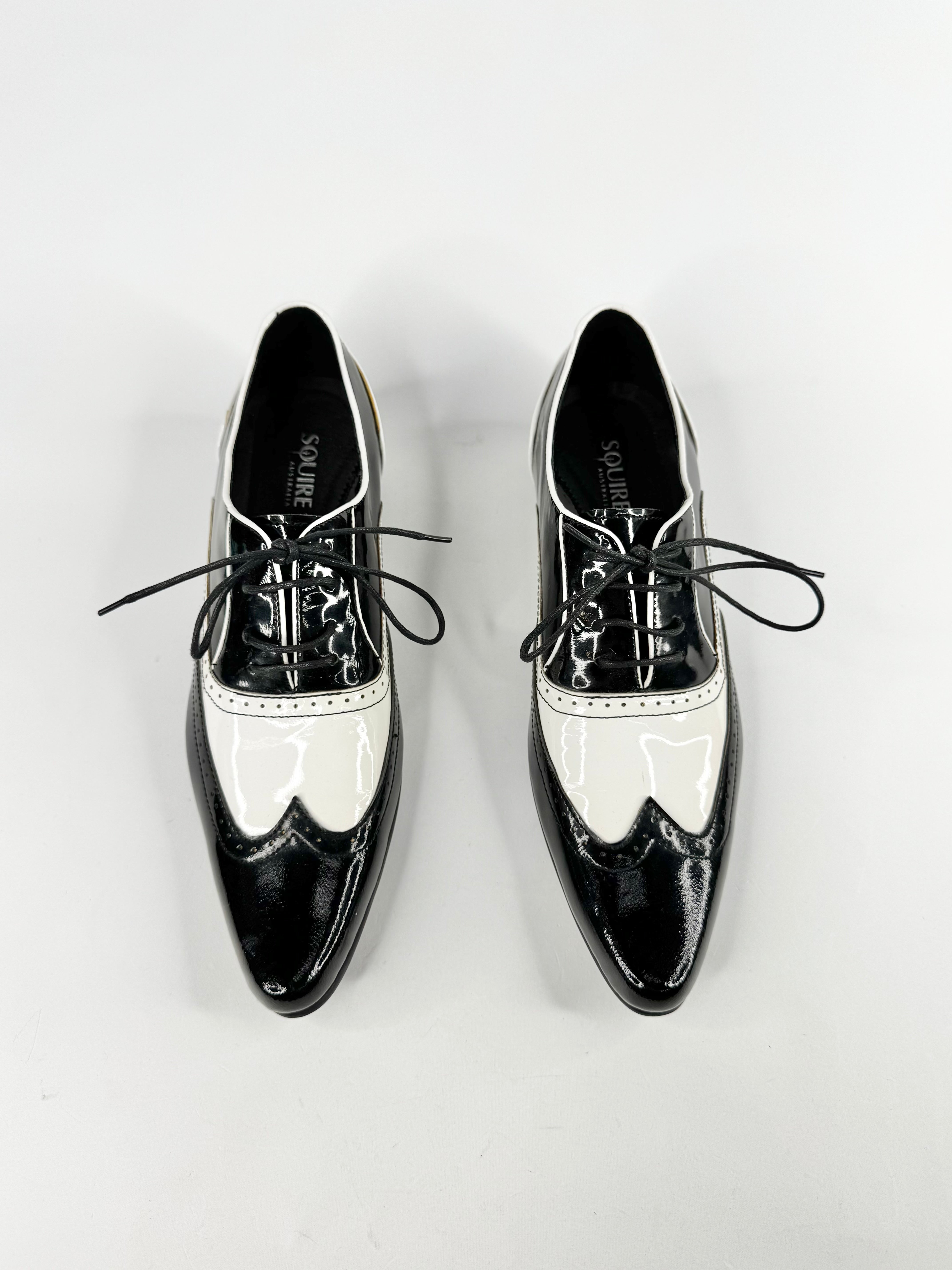 Square Australia Black & White 'Tuxedo' Patent Leather Lace Ups - EU39