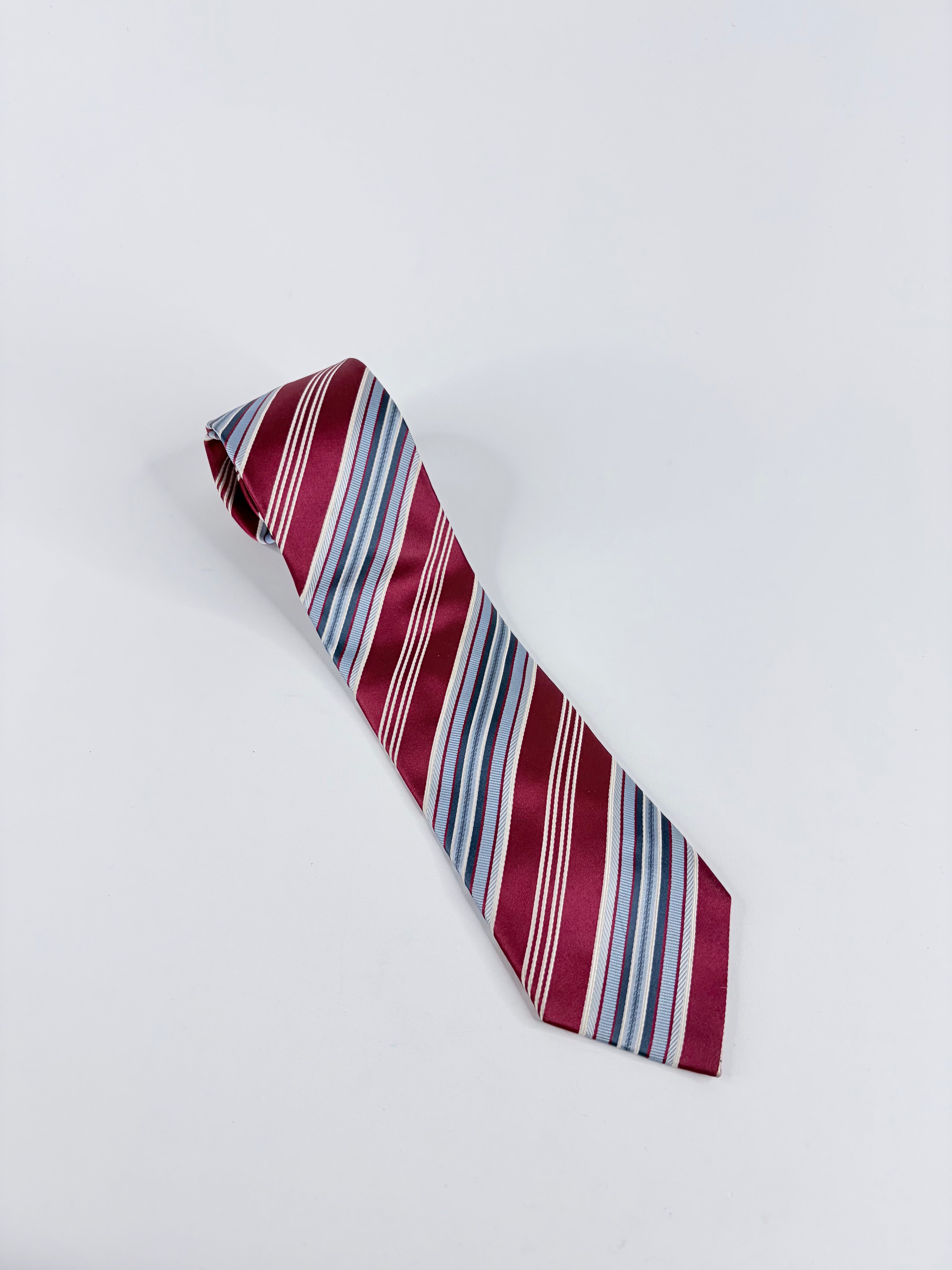 Ermenegildo Zegna Red & Blue Striped Silk Tie