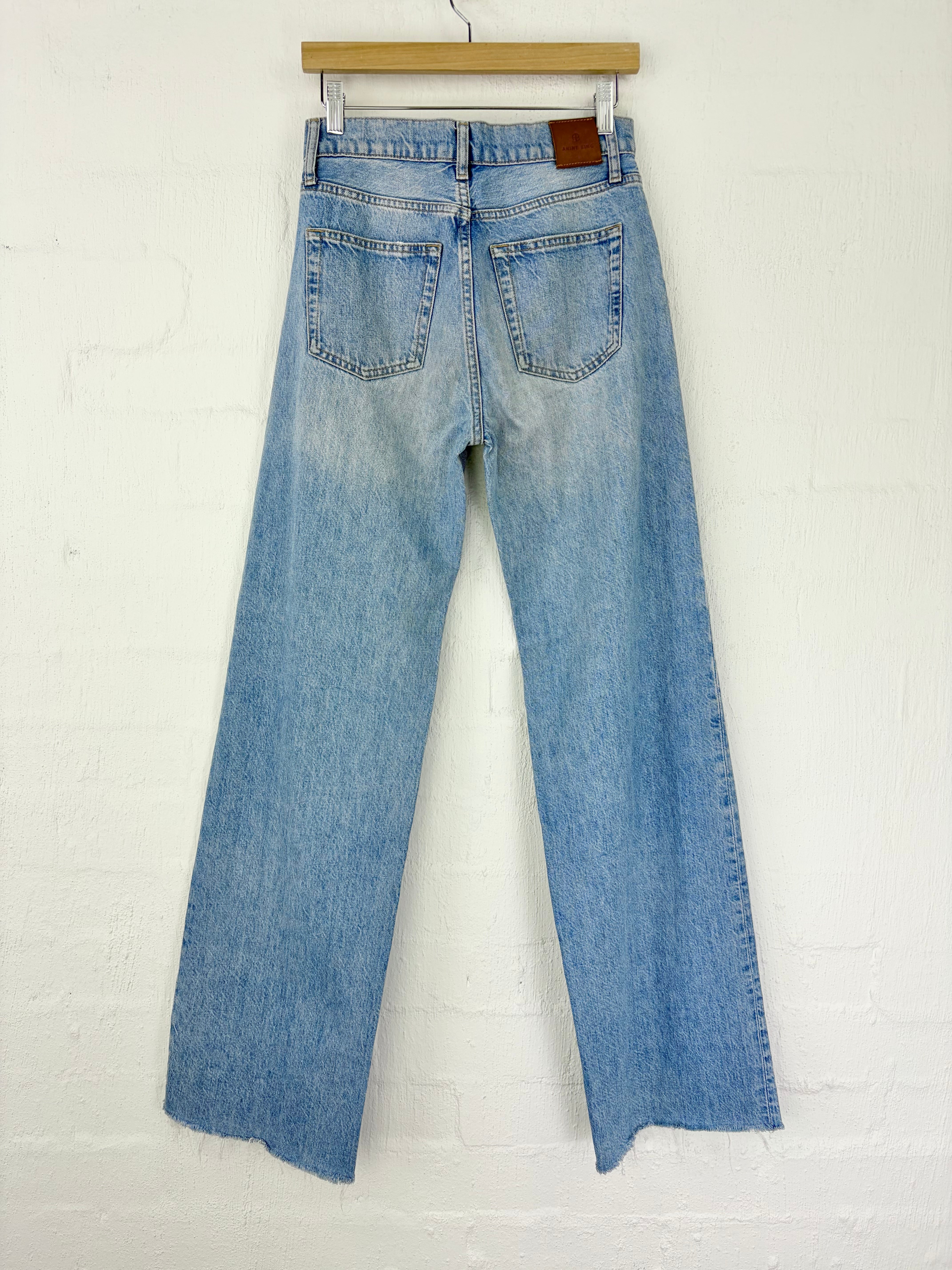Anine Bing Pale Blue High Waisted Raw Hem Denim Jeans - AU26