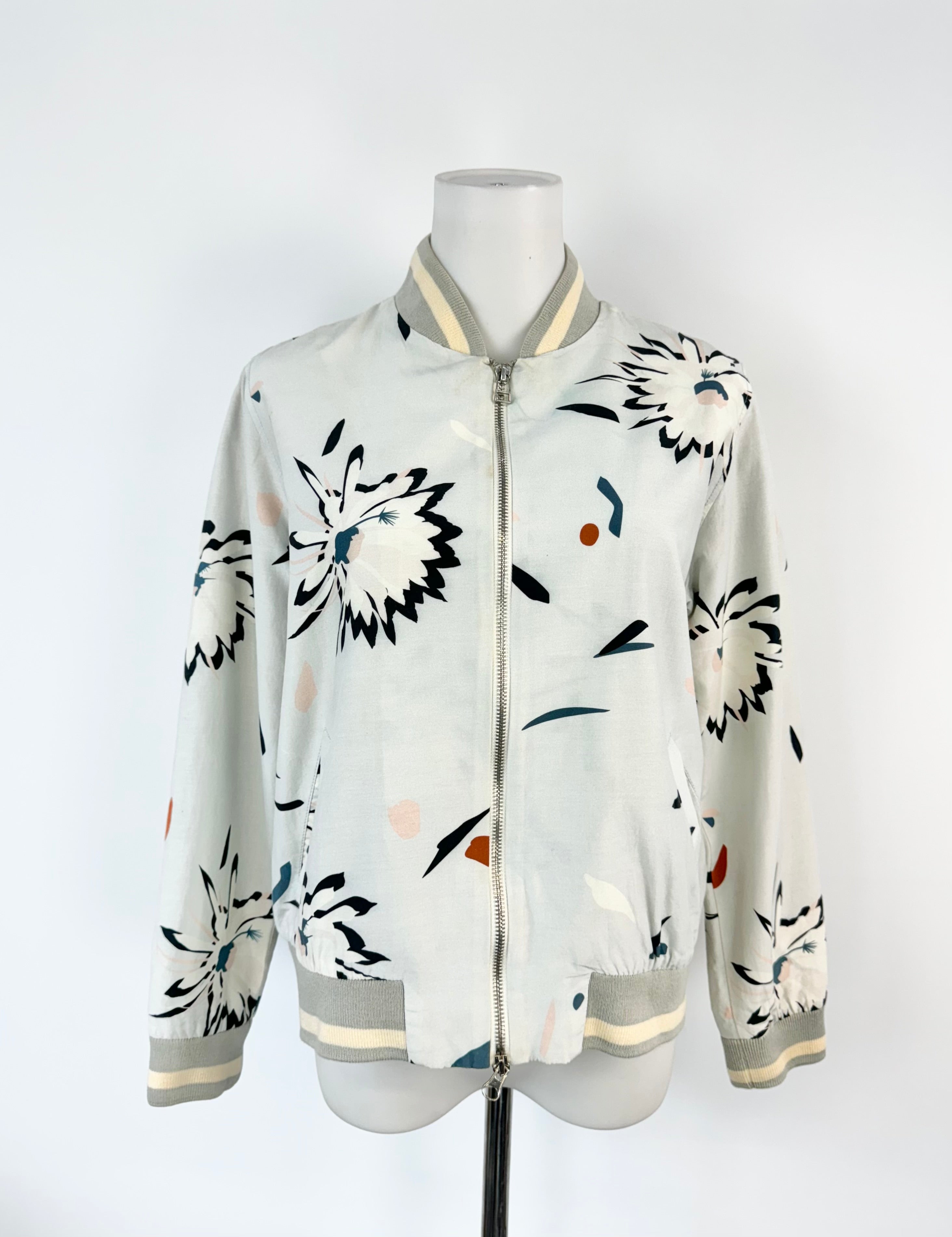 Kloke Soft Blue Flower Pattern Bomber Style Jacket - AU10