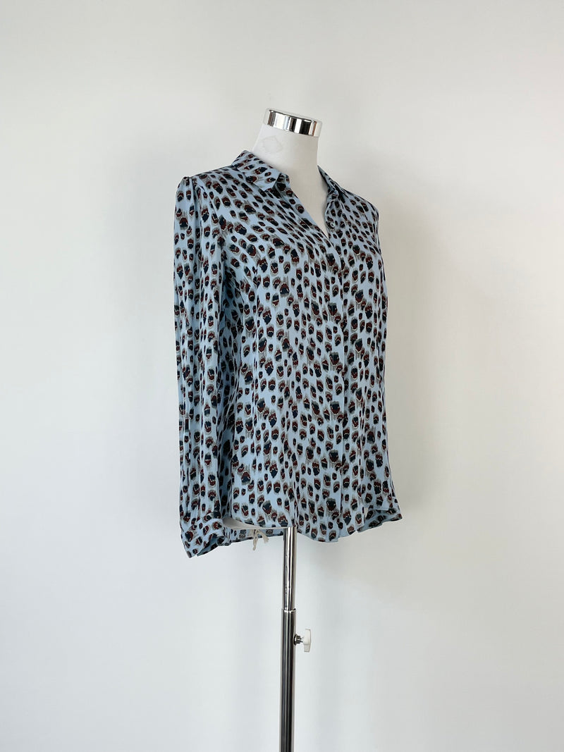 Reiss Sky Blue Patterned Silk Shirt - AU4/6