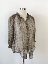 Isabel Marant Silk & Lurex Patterned Sheer Peasant Blouse - AU12