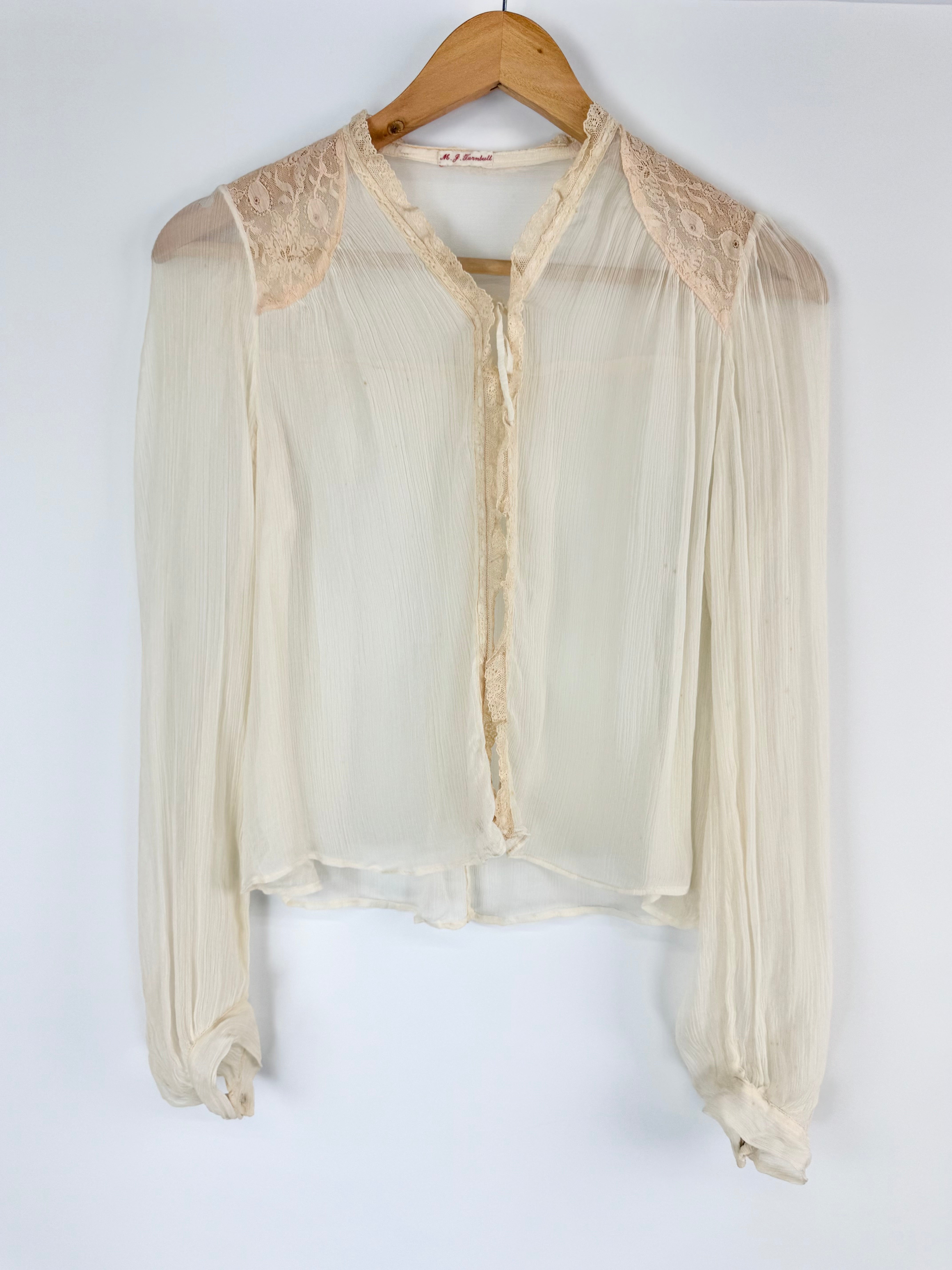 Vintage M. J. Turnball Sheer White Silk Tie Top - AU8