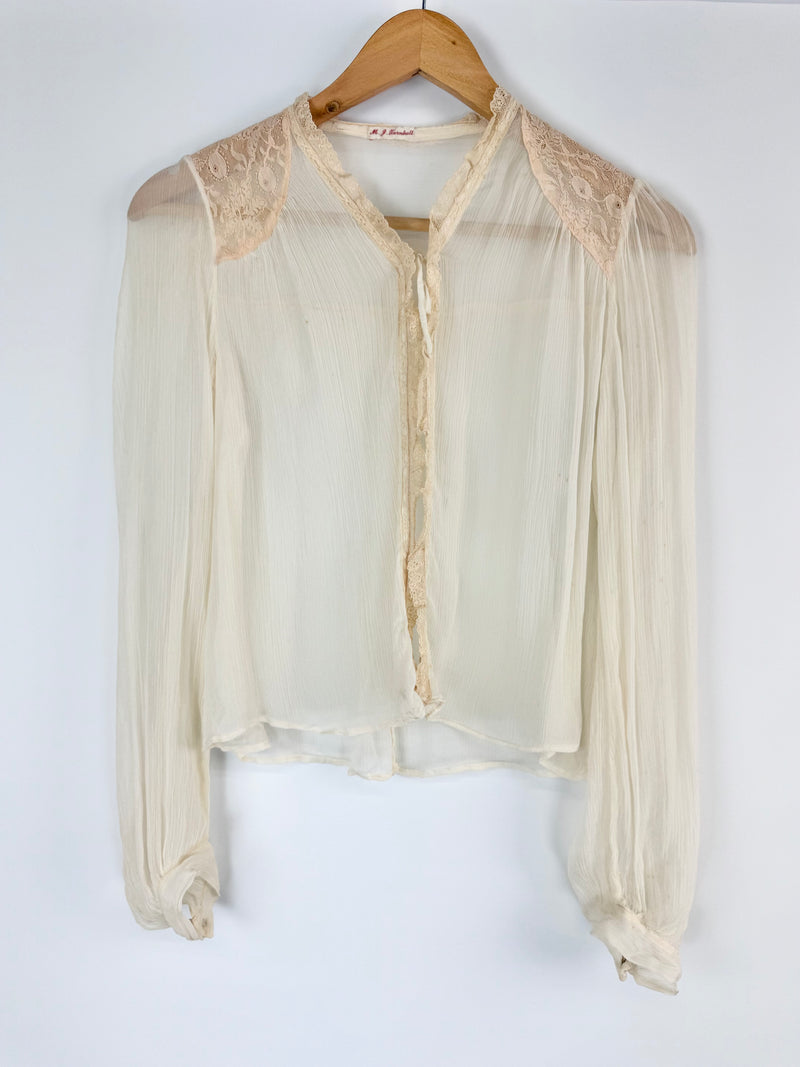 Vintage M. J. Turnball Sheer White Silk Tie Top - AU8