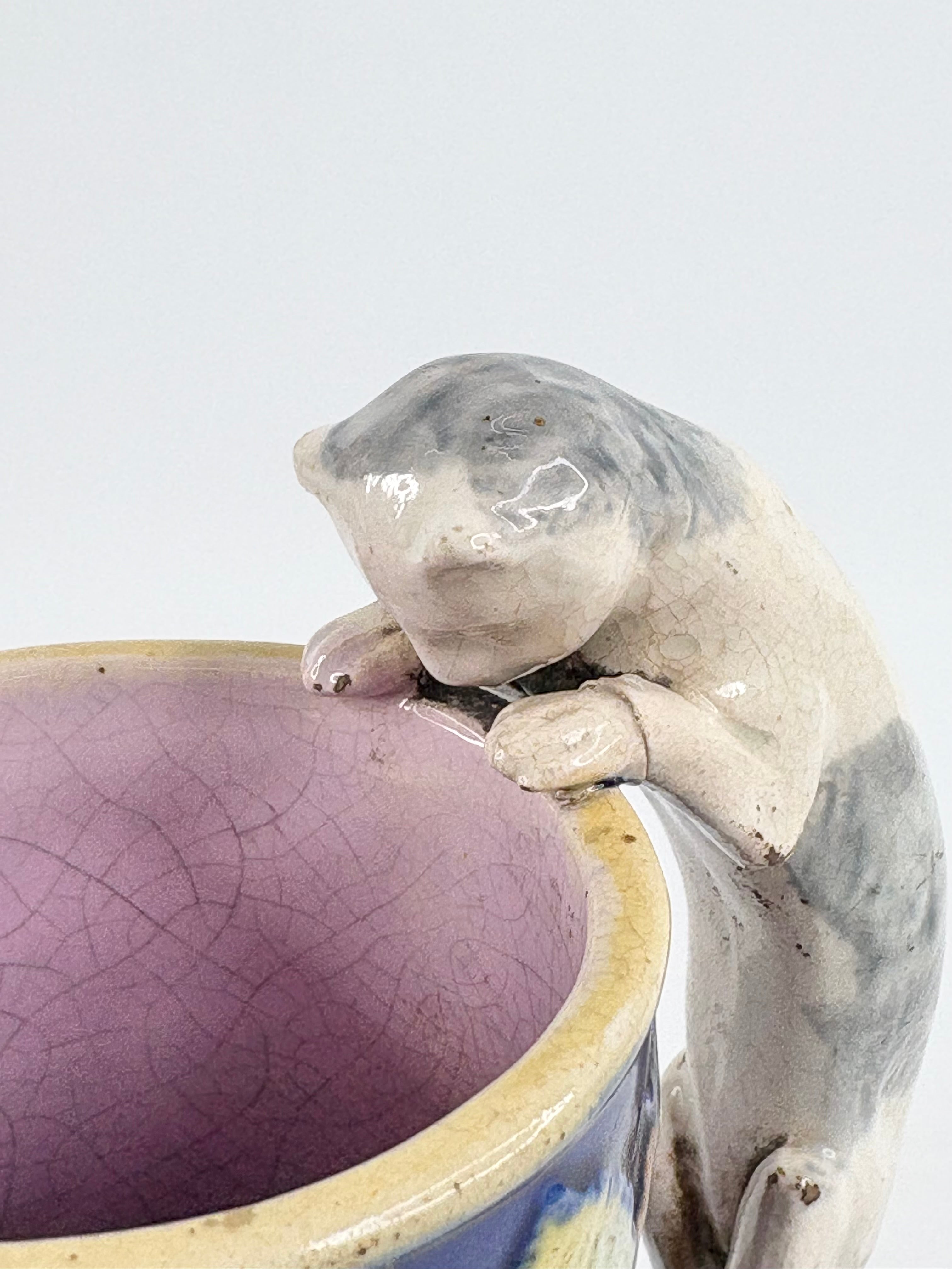 Cobalt Majolica Cat Pitcher