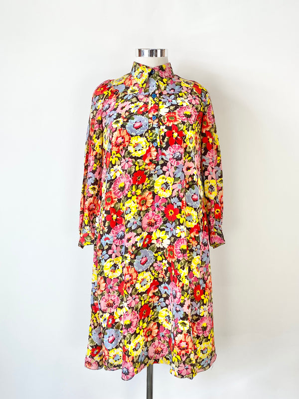 Vintage Prue Acton Black Floral Collared Dress - AU12/14