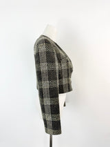 Valentino Miss V Brown & Cream Glen Plaid Cropped Blazer - AU10