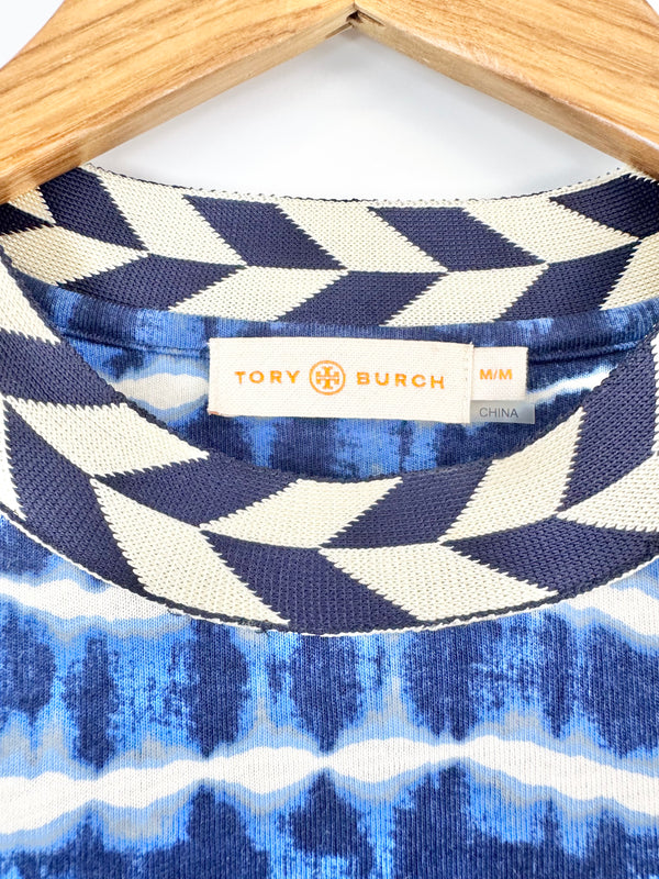 Tory Burch Blue & White 'Hollie' Long Sleeve Shift Dress - AU10/12