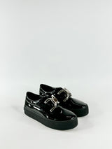 Black Patent leather Platform Slip On Shoes - EU38