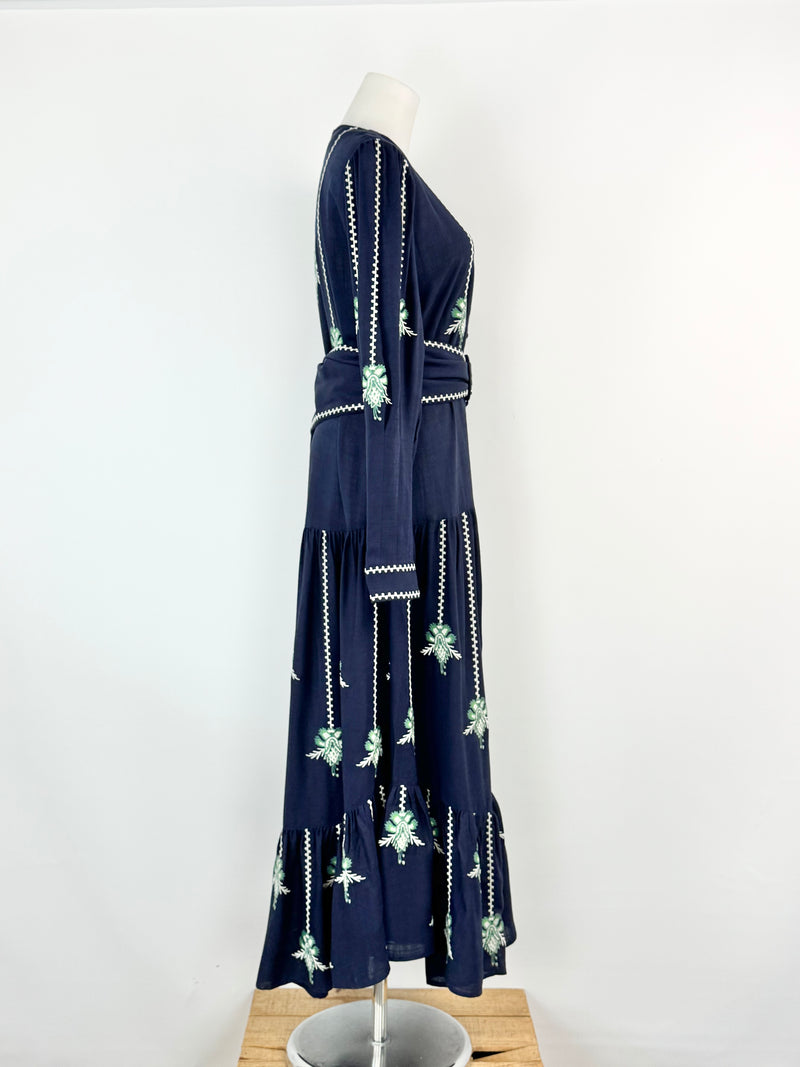 Once/Was 'Grove Embroidered Linen & Viscose Pleat Sleeve Maxi' NWT - AU8