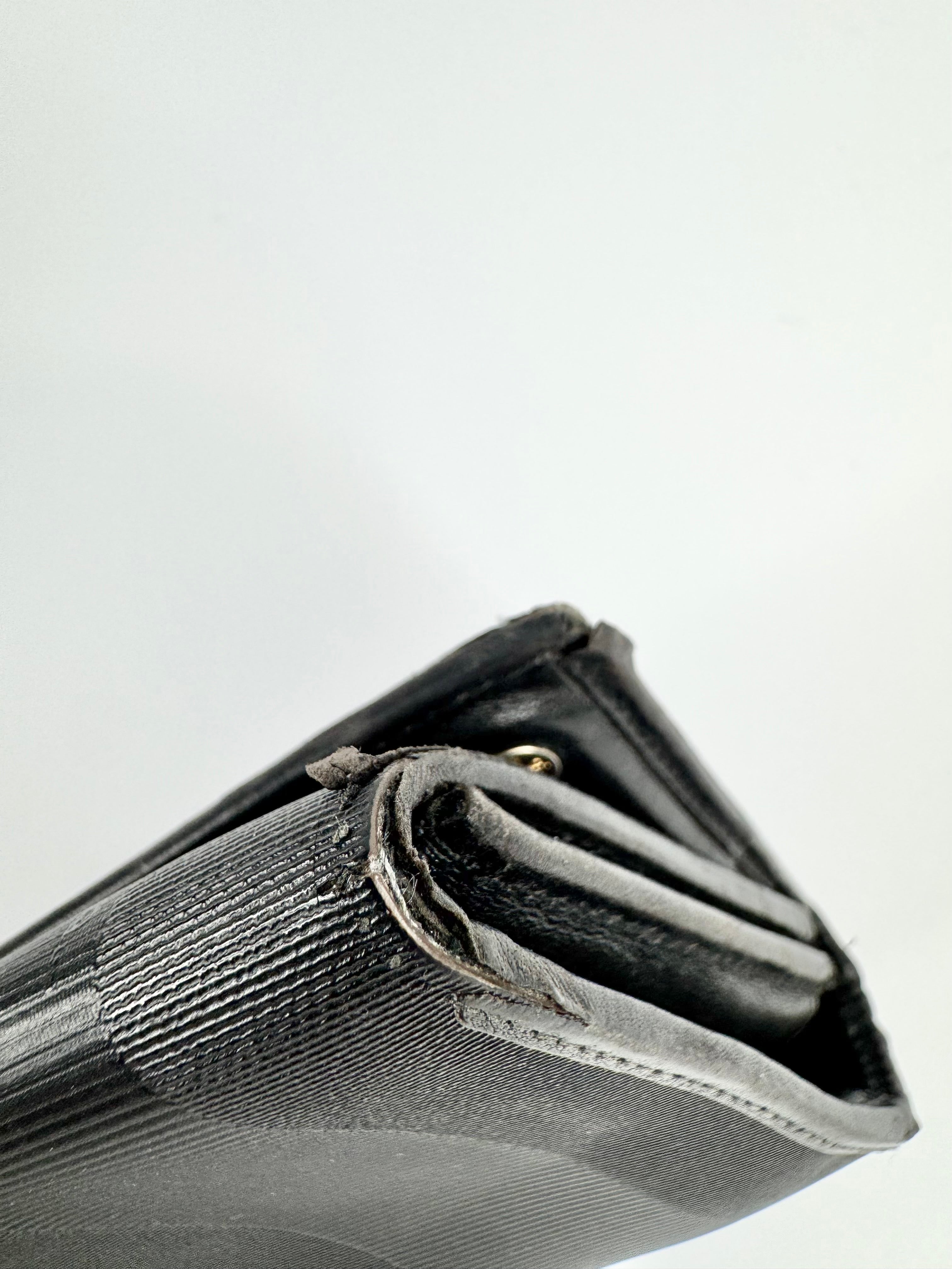 Vintage 90s Fendi Black Canvas & Leather Striped Wallet