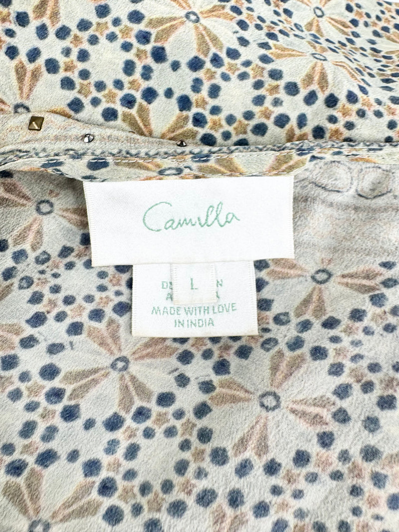 Camilla Blue & Grey Mosaic Pattern Silk Vest - AU12/14/15