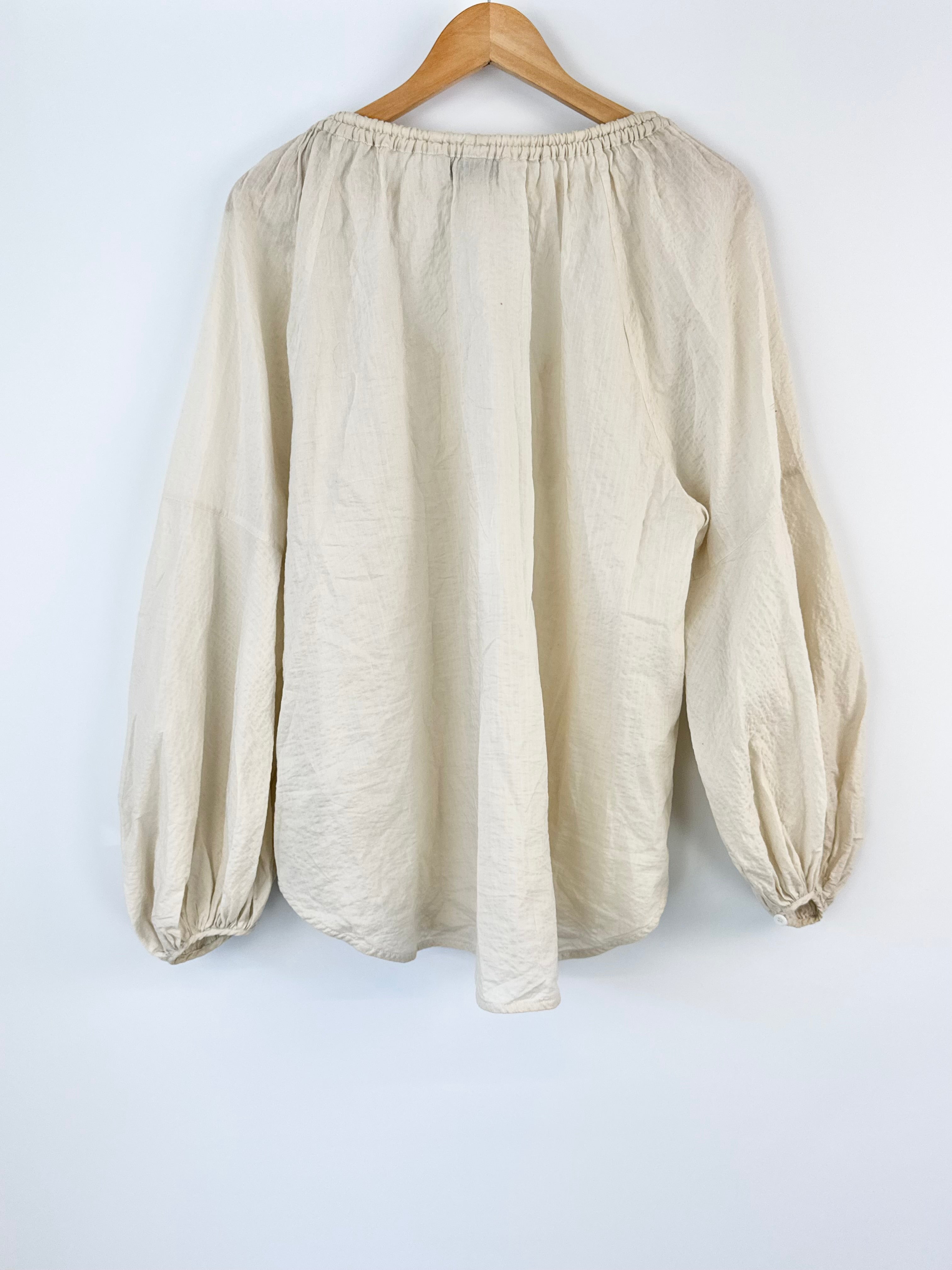 Lee Mathews Cream Seersucker Peasant Blouse - AU12/14