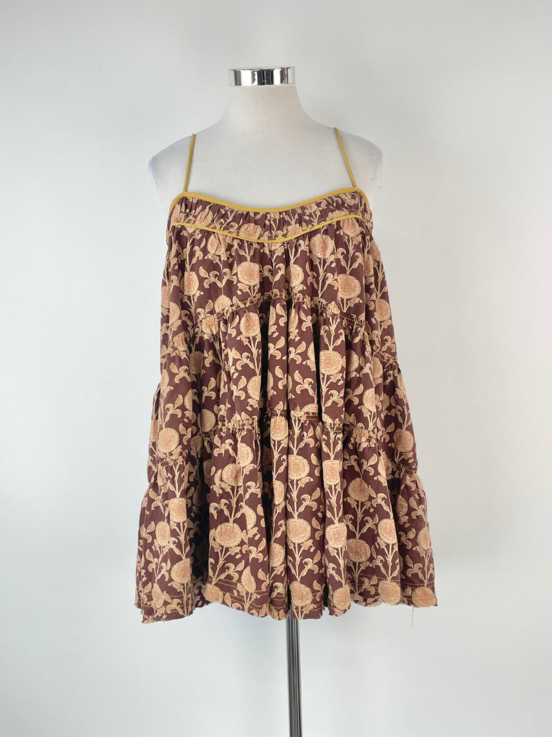 Free People Brown Floral Patterned Strap Mini Dress - AU16/18