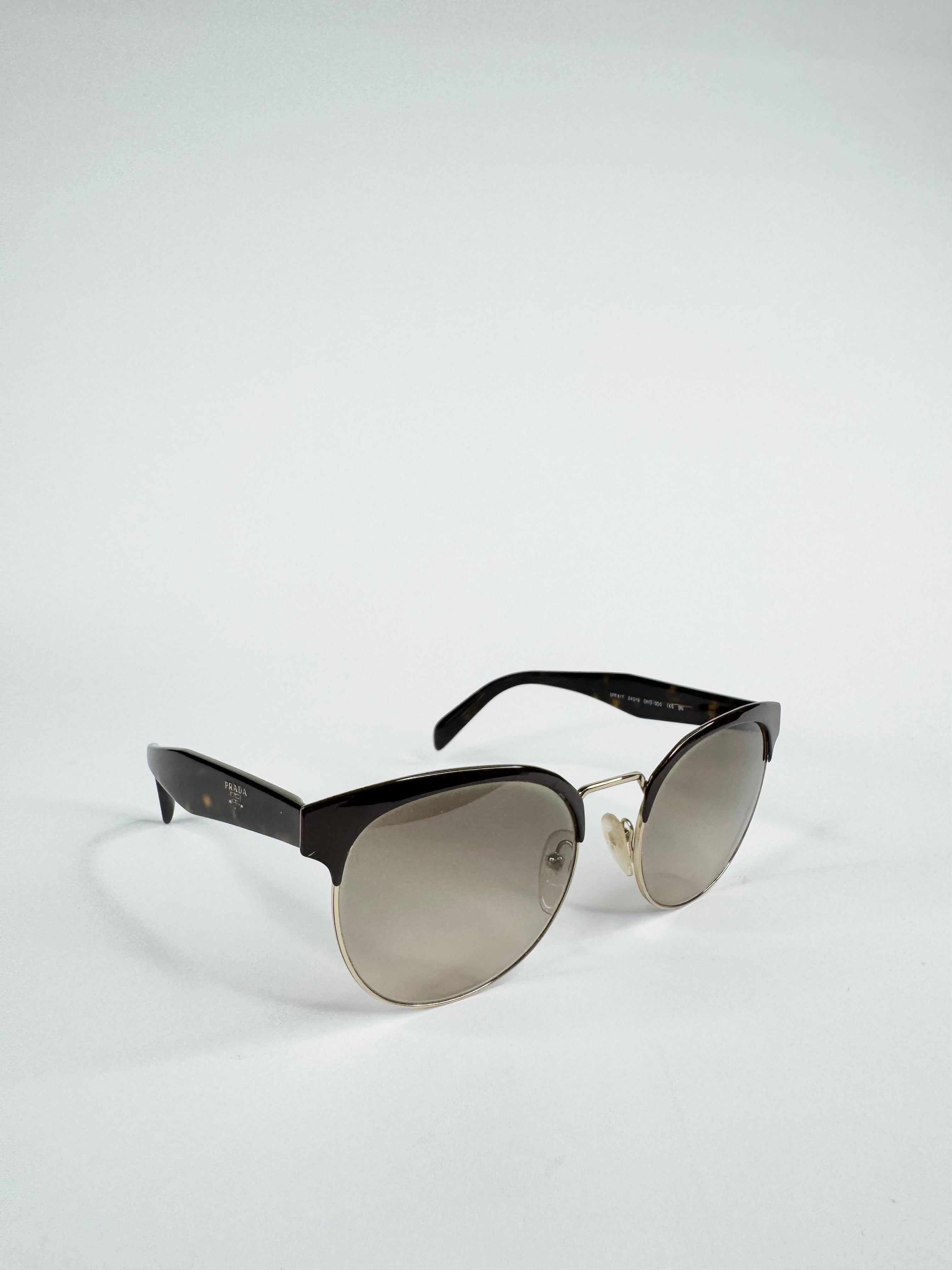Prada Tortoiseshell & Gold Browline Sunglasses