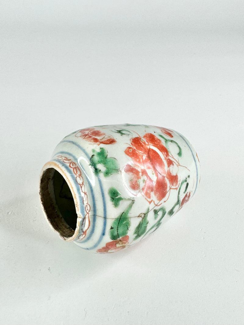 Antique Red & Green Hand Painted Floral Vase