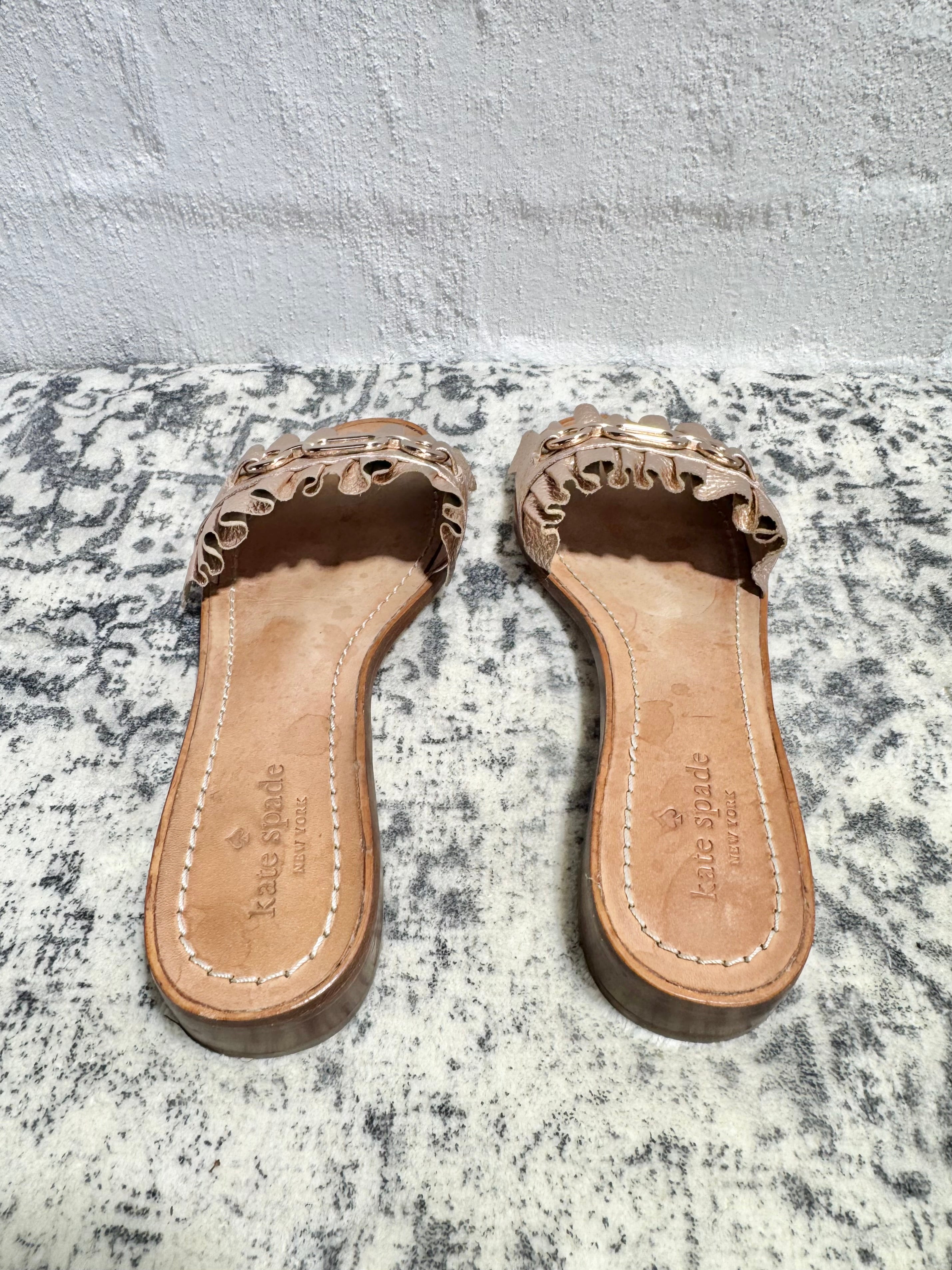 Kate Spade Rose Gold Frill Embellished Slides - EU42