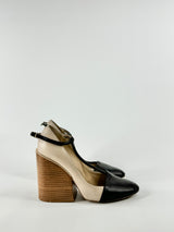 Chloe Soft Beige & Black Block Heels - EU38