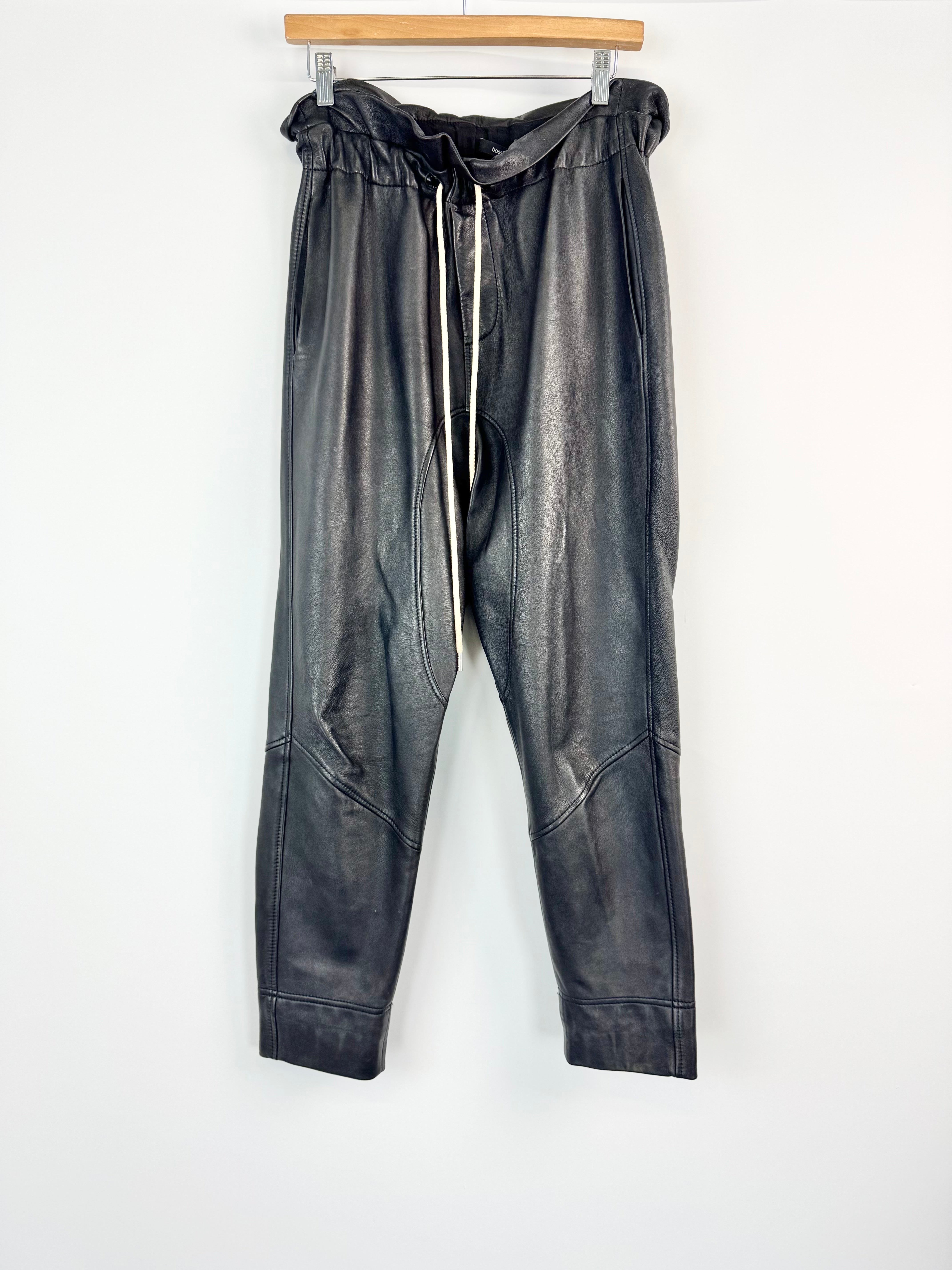 MFW Bassike Black Leather Drawstring Pants - AU10