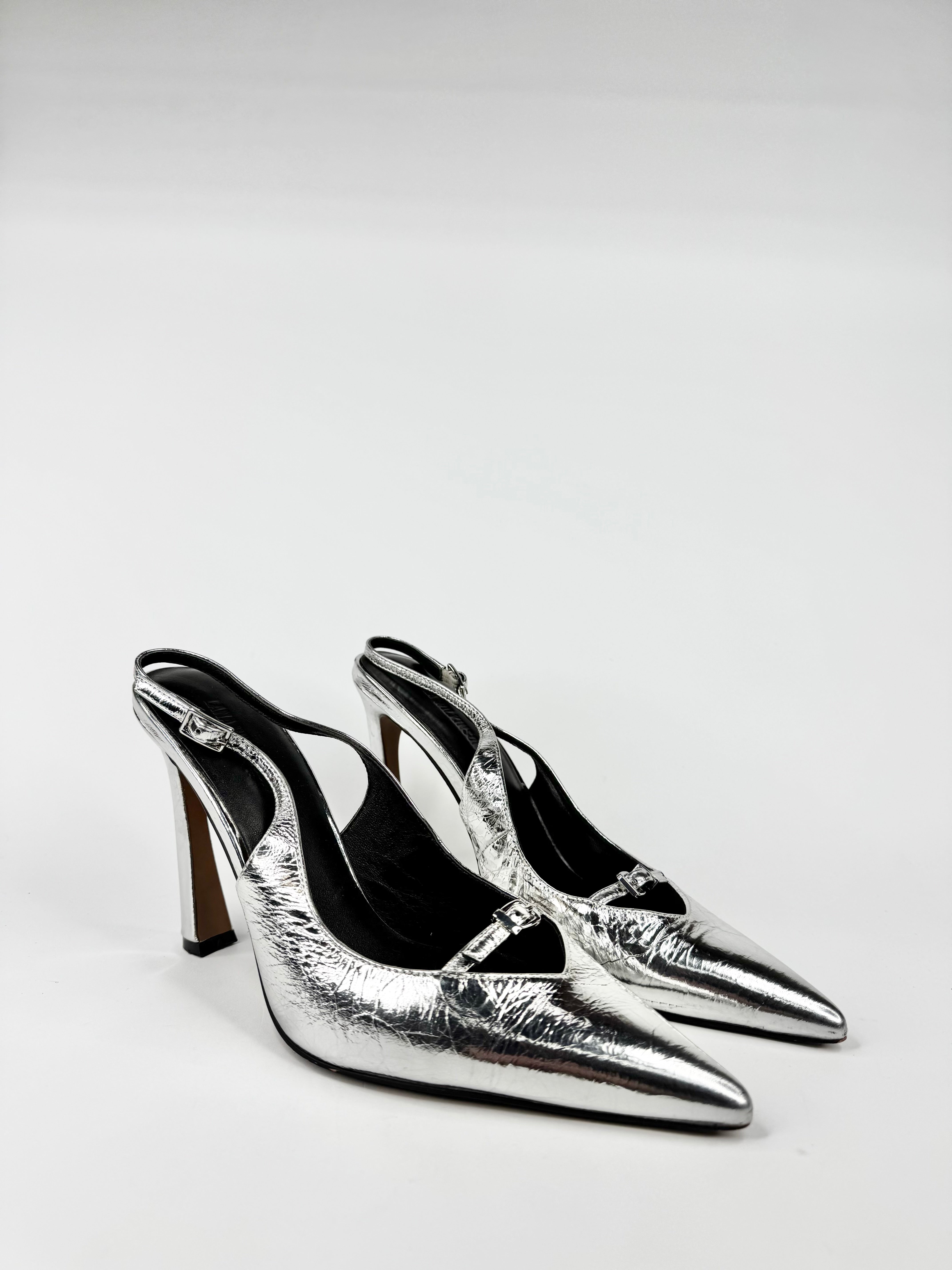Lana Wilkinson Metallic Silver Pointed Toe Stilettos - EU40
