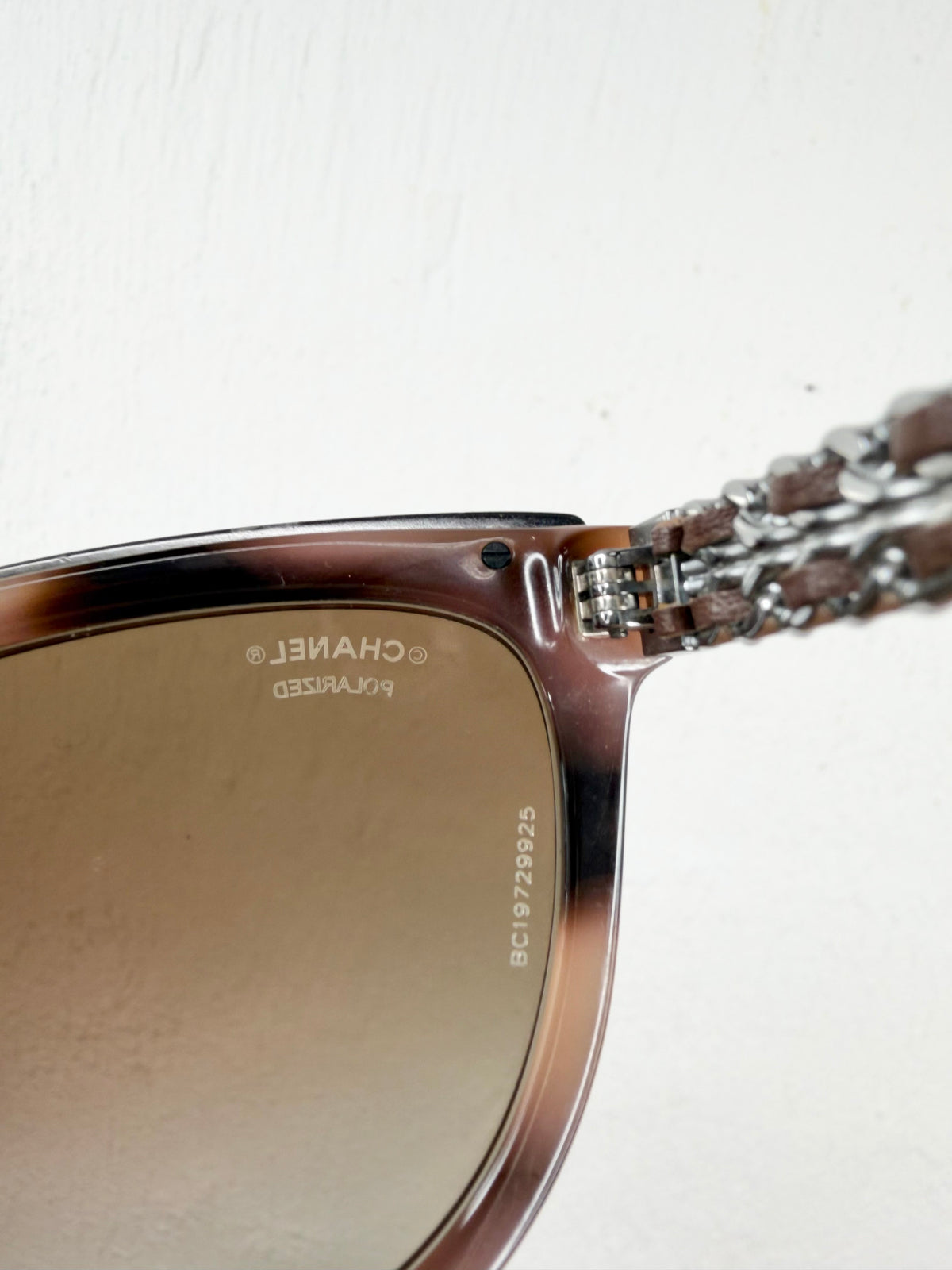 Chanel Brown Chain & Leather Link Cat Eye Sunglasses