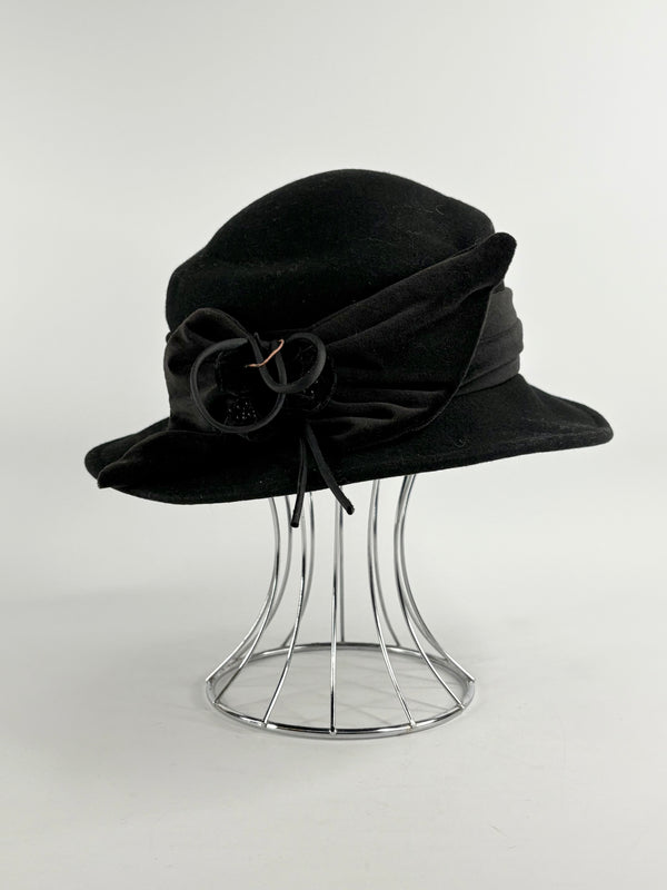 Caterina Lucci Vintage Black Felted Hat