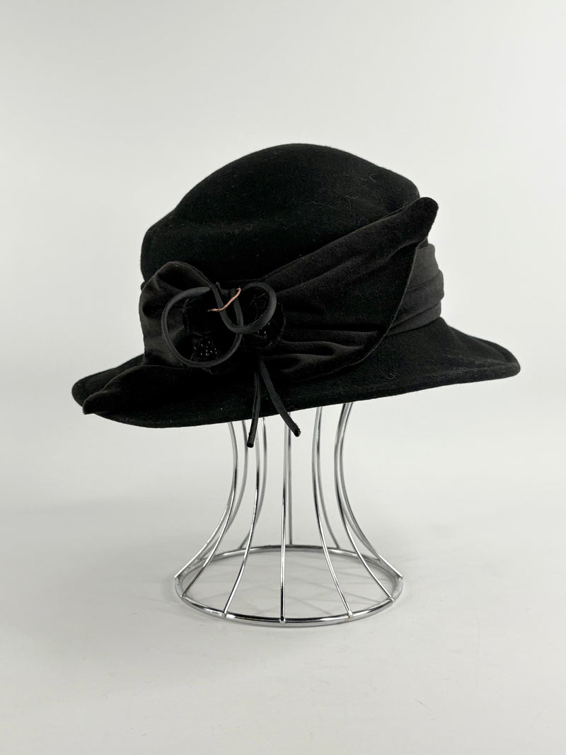 Caterina Lucci Vintage Black Felted Hat