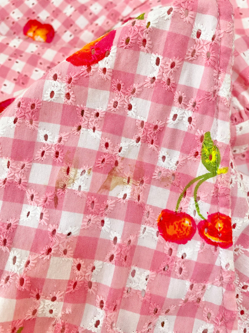 Alessandra 'Eve' Pink Gingham Cherry Print Puff Sleeve Dress - AU6/8