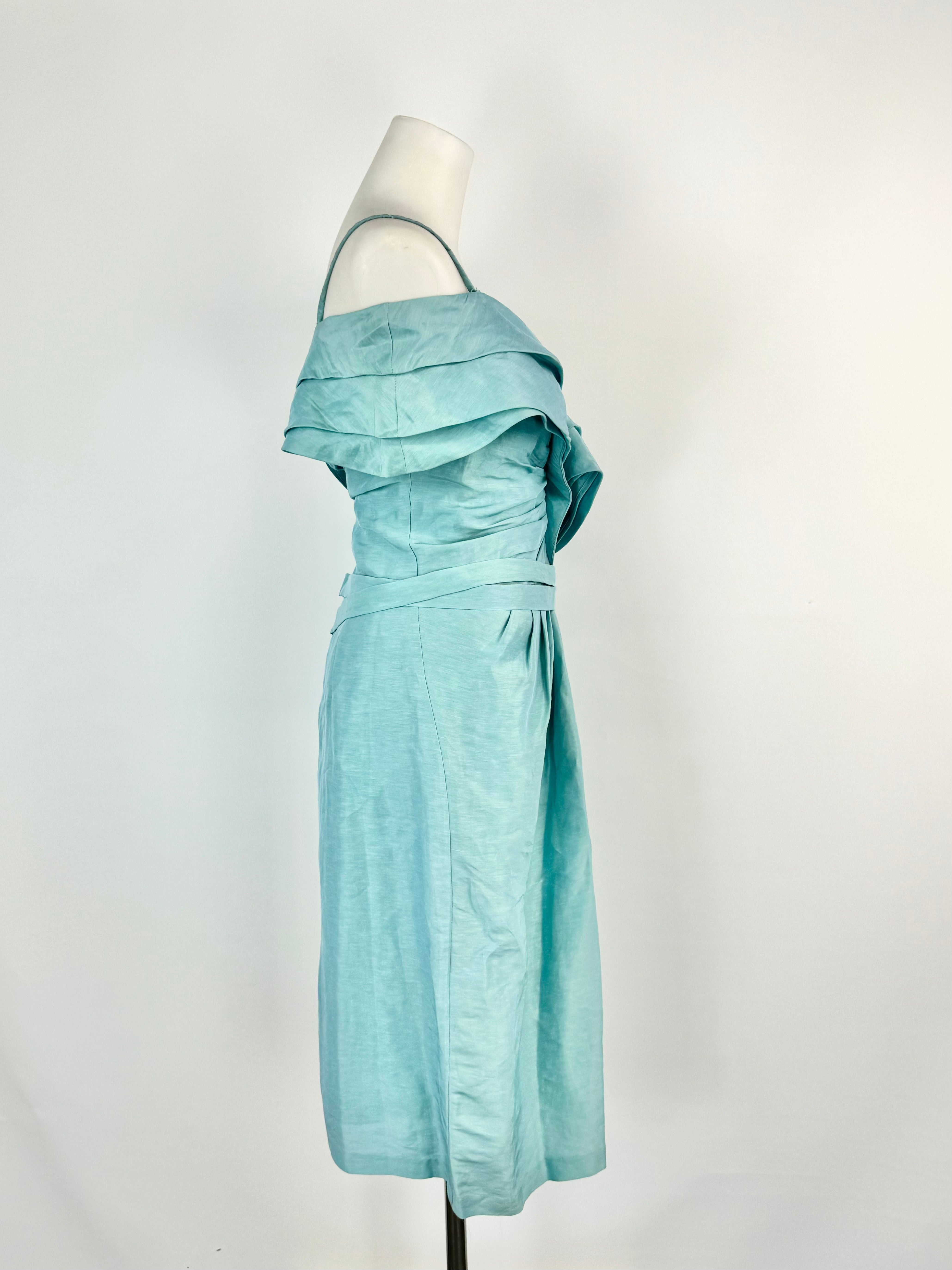 Maticevski Sky Blue Linen & Silk Midi Dress - AU10/AU12