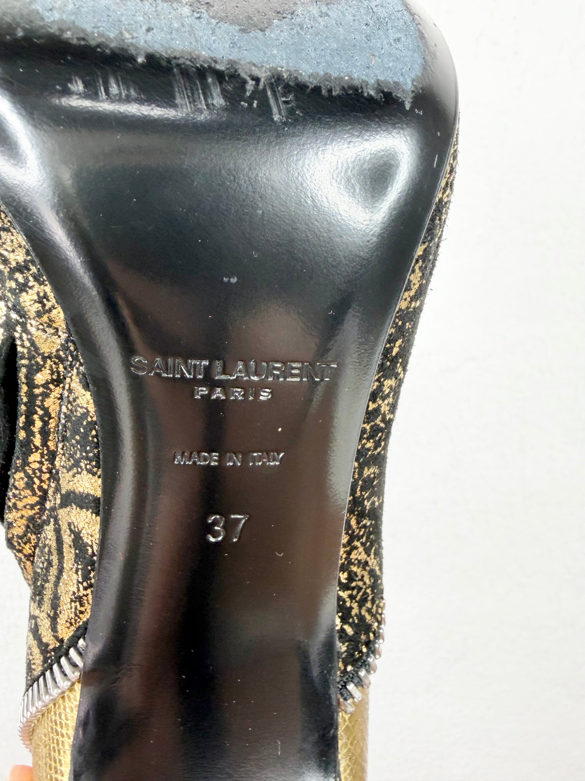 Saint Laurent Black & Gold Snakeskin Pattern ‘Highhill’ Stiletto Boots - EU37