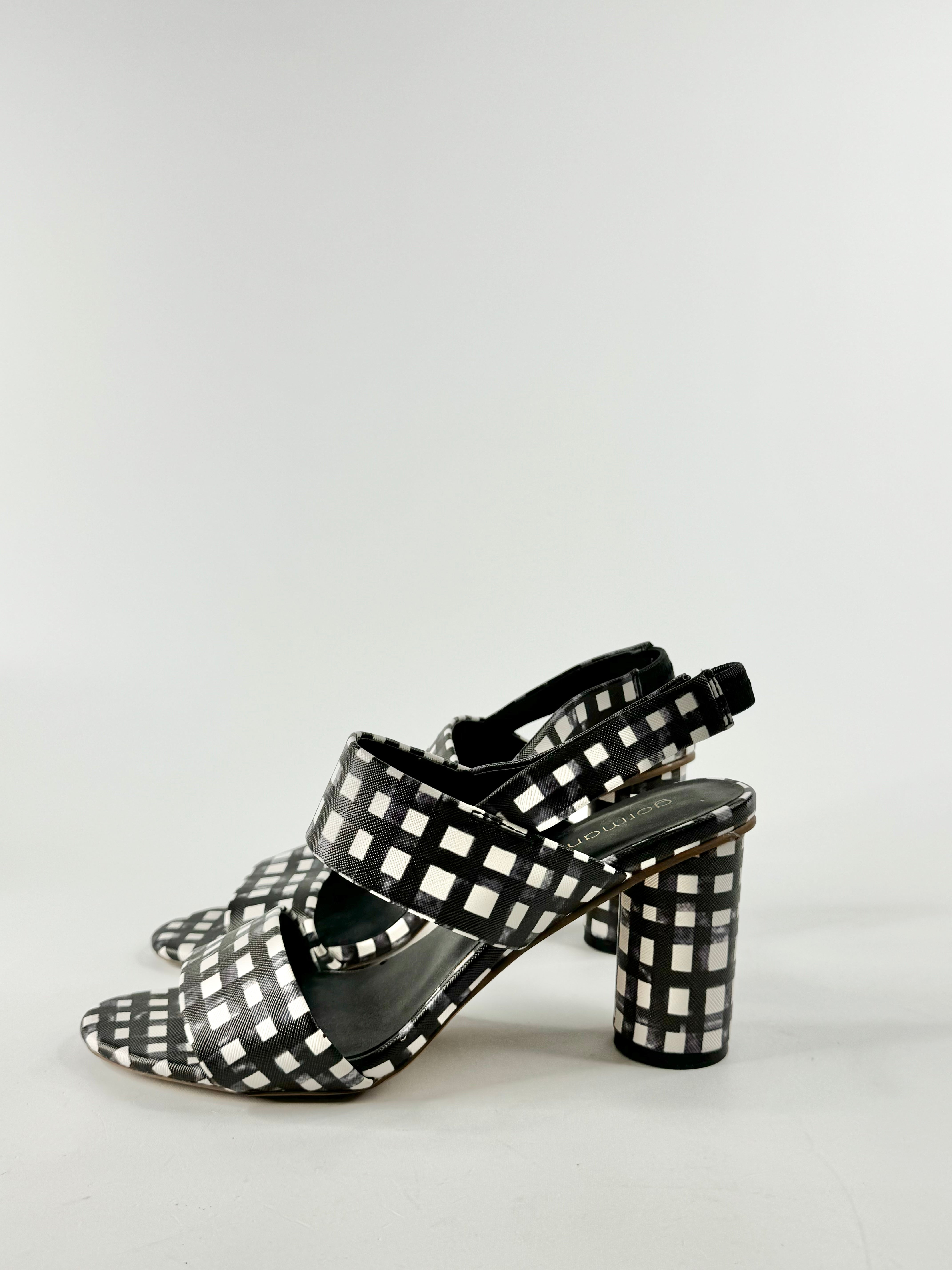 Gorman Black & White Gingham Pattern Sling Back Heels - EU40