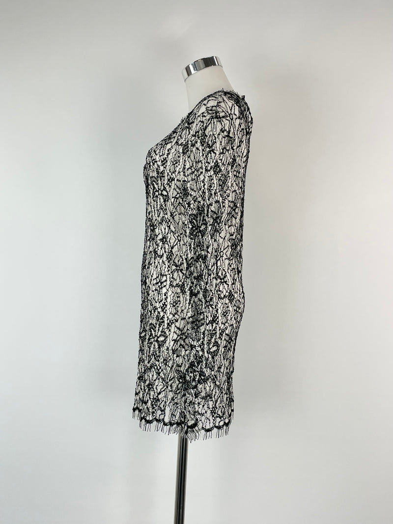 Sharon Wauchob Black & White Embroidered Lace Sheer Top - AU8/10