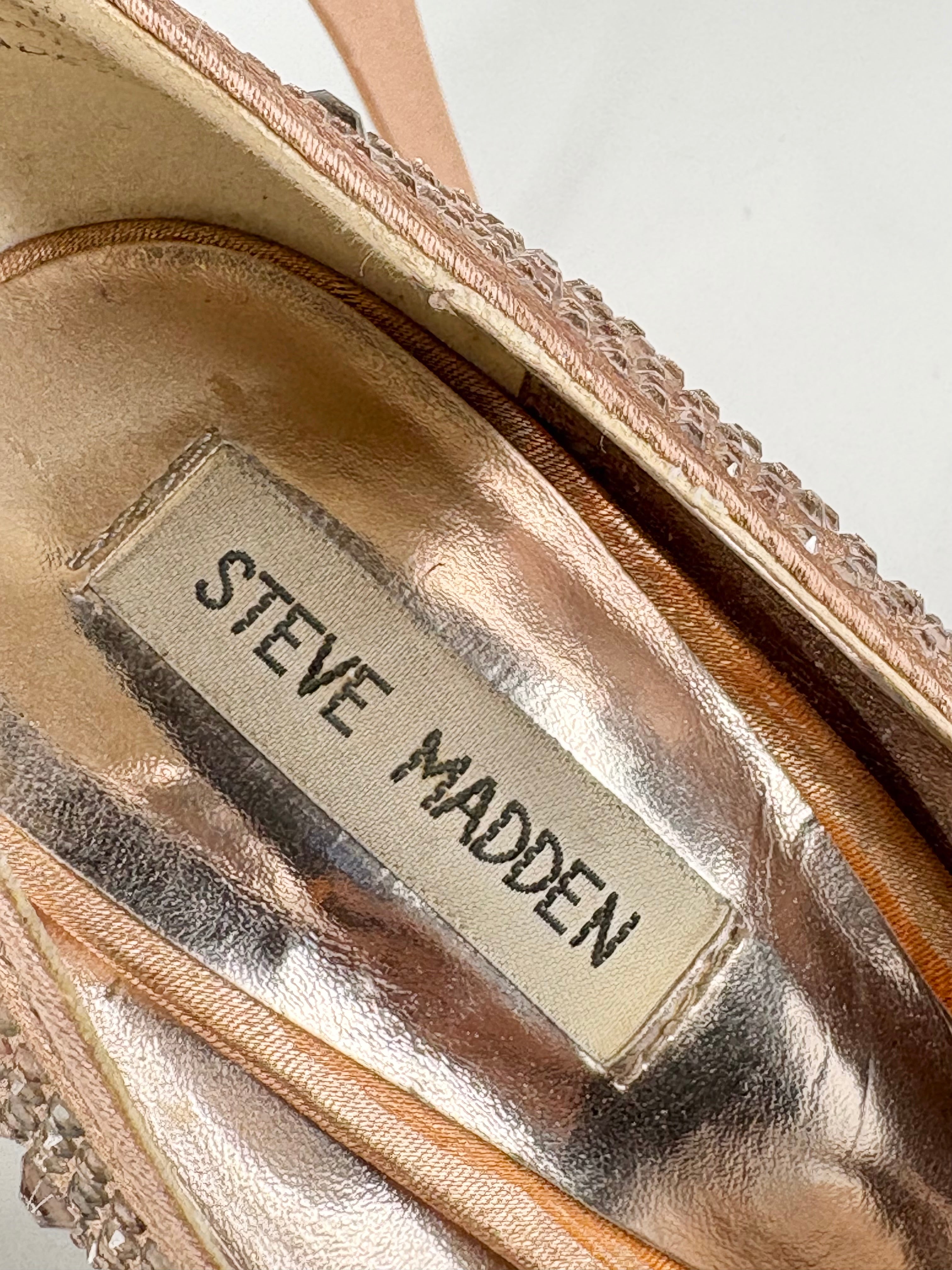 Steve Madden Copper Satin & Rhinestone Embellished 'Cycile' Peep-Toe Pumps - EU37/38