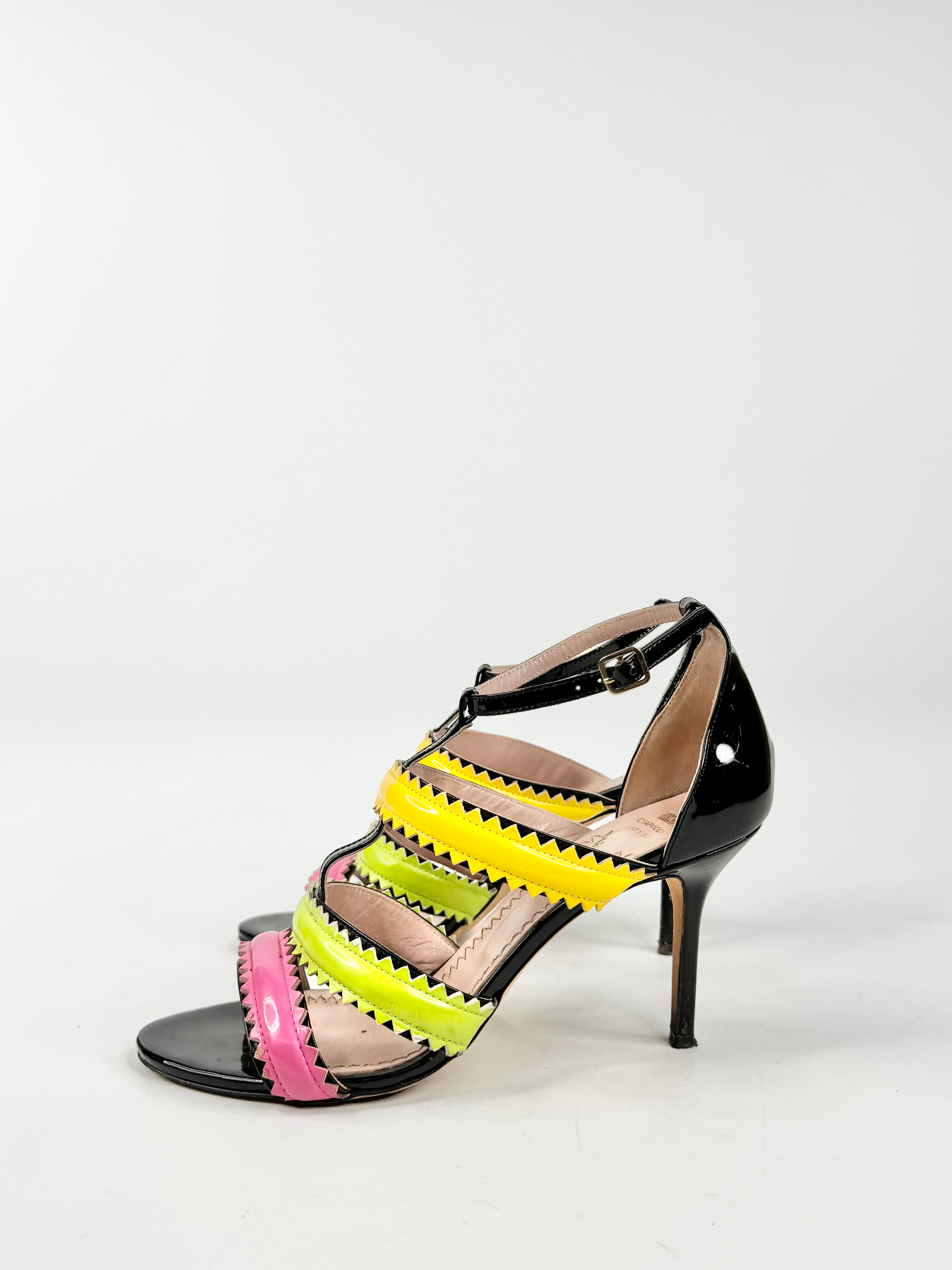 Moschino Cheap & Chic Black, Pink, Green & Yellow Patent Leather Stilettos - EU40