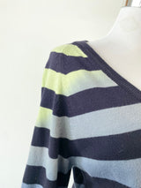 Vintage Versace Sport Green, Blue & Black Striped Cut Out Long Sleeve Top - AU6/12