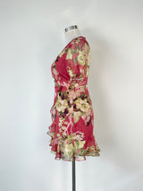 Dissh Maroon Sheer Floral Print Midi Dress - AU12