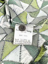 Samantha Sung Green Grid Patterned Fitted Silk Blouse - AU8