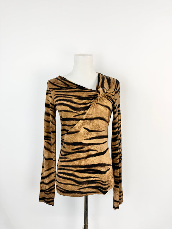 Max Mara Tiger Pattern Scoop Neck Top - AU10