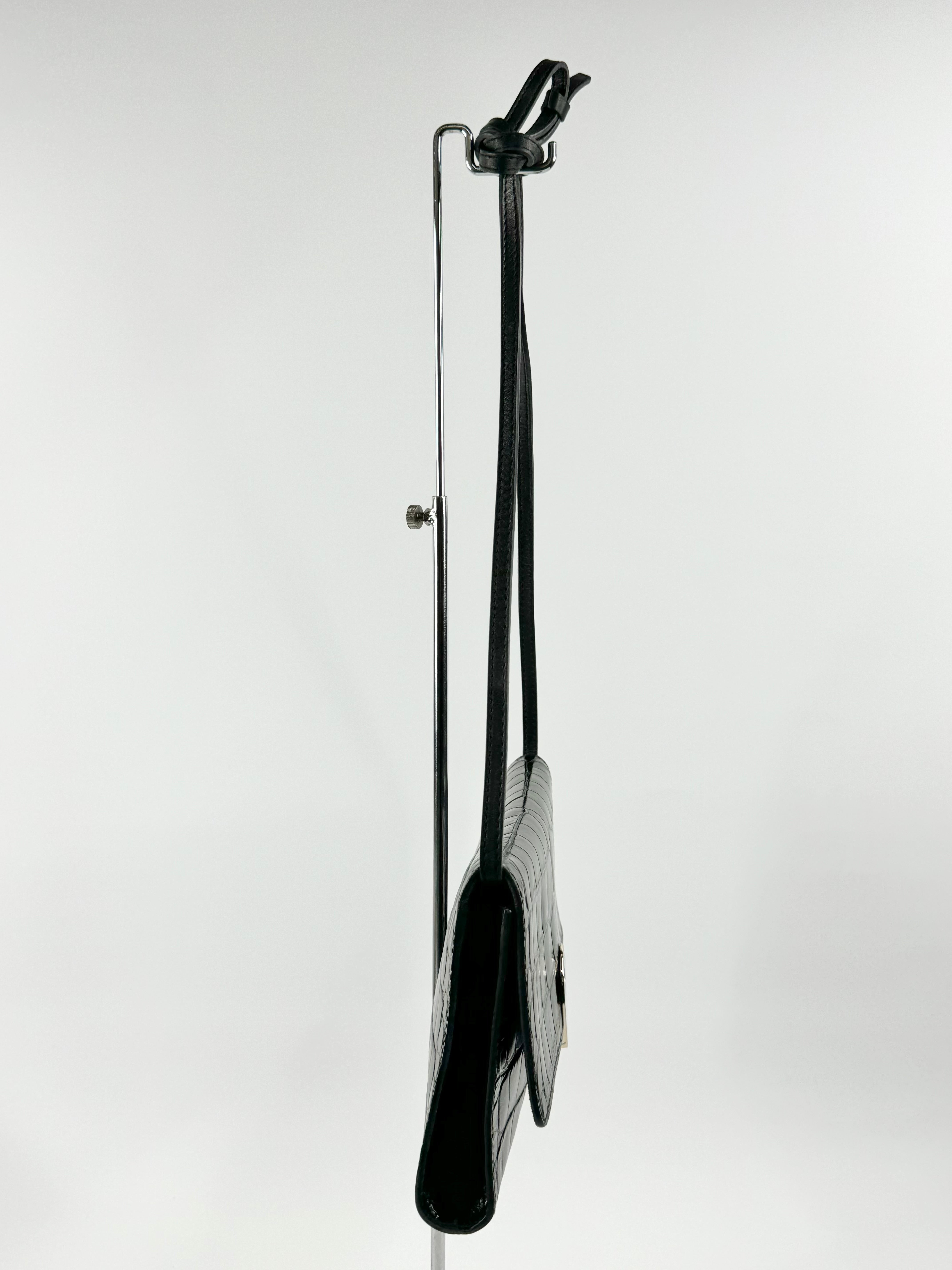 Furla Black Croc Textured Cross Body Bag