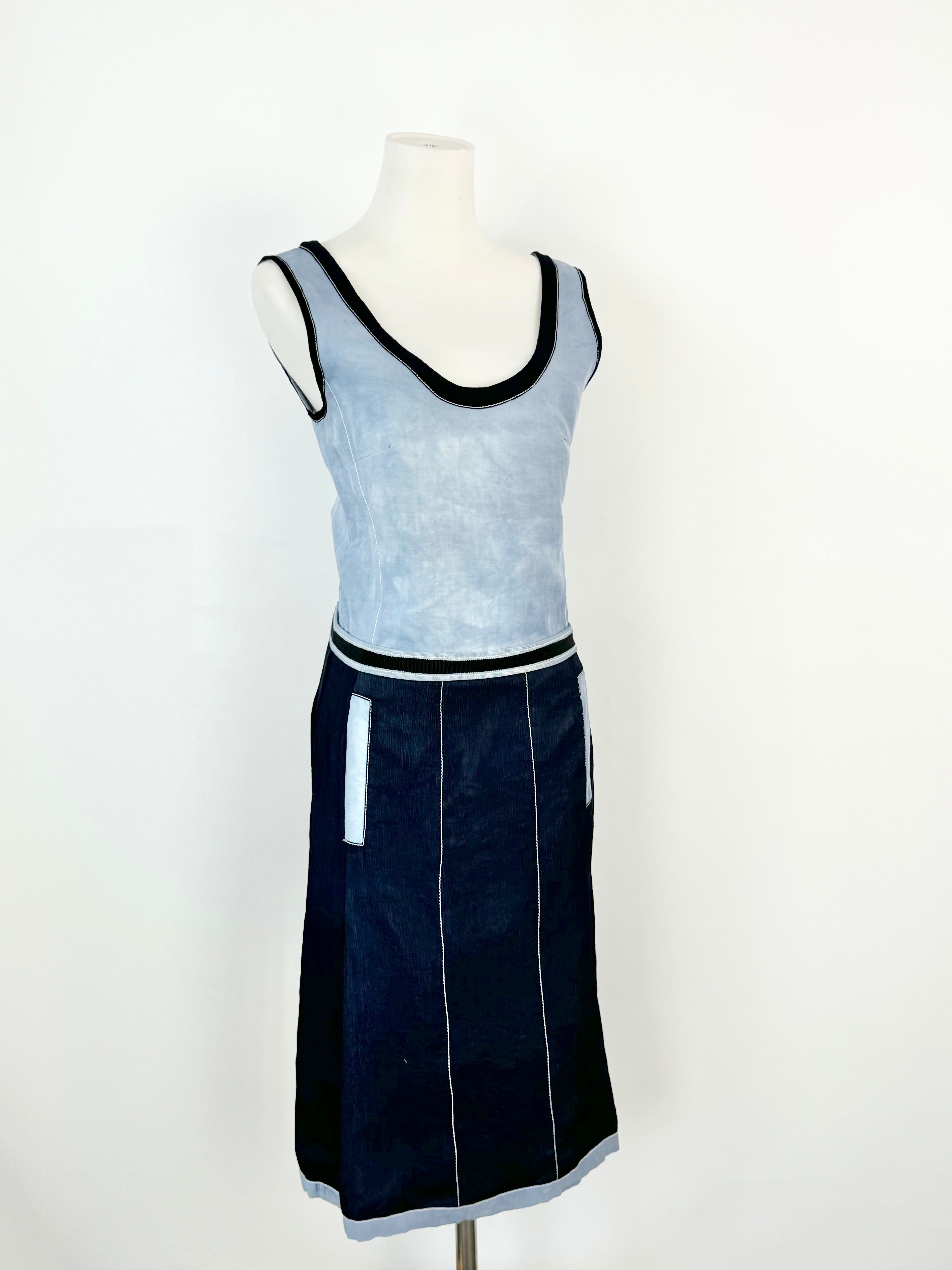 Prada Pale Blue & Dark Navy Midi Dress - AU8
