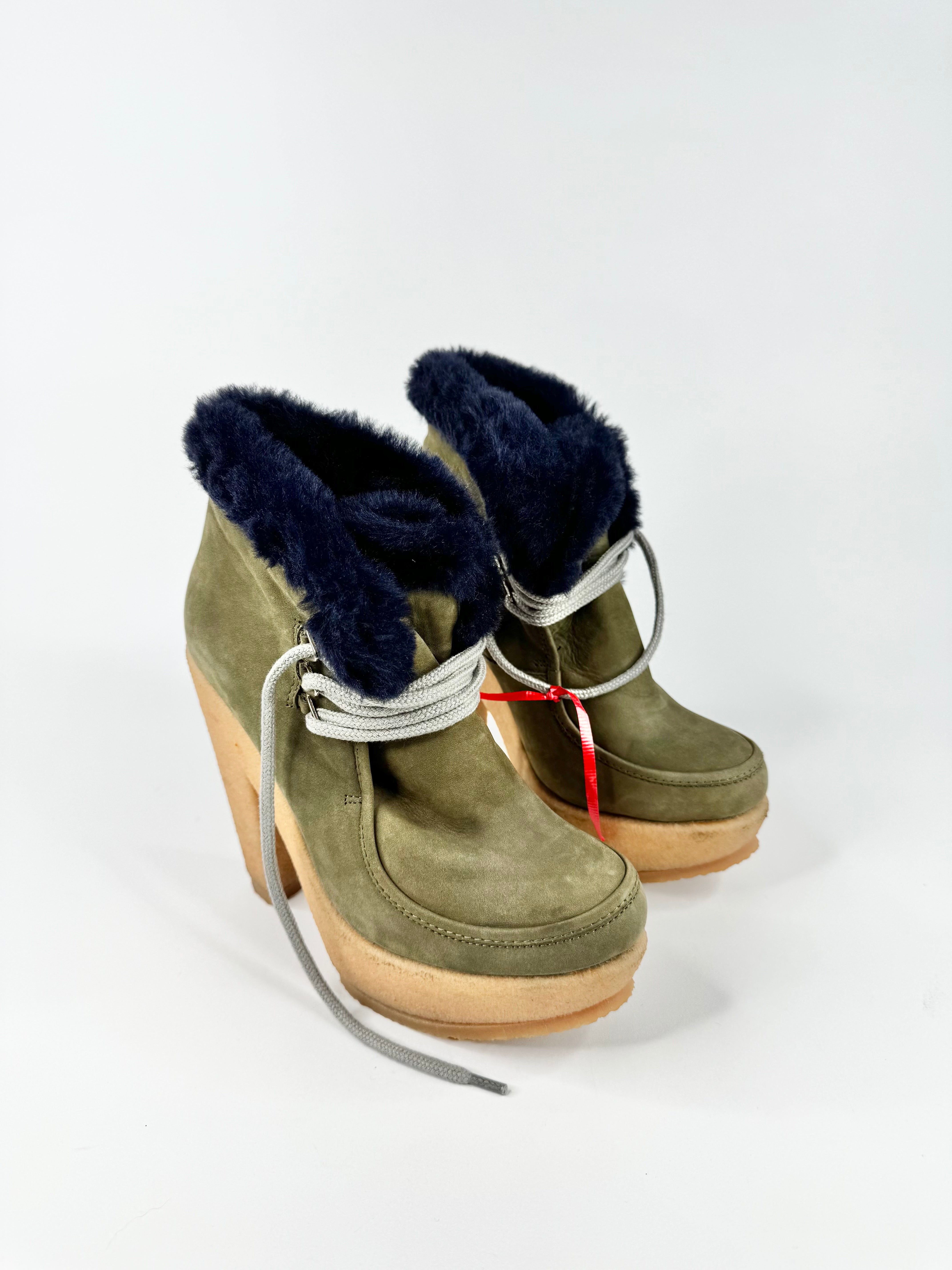 Sonia by Sonia Rykiel Khaki Navy Shearling Lined Boots - EU