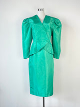 80s Vintage Geoff Bade Satin Emerald Green Twinset - AU10/12