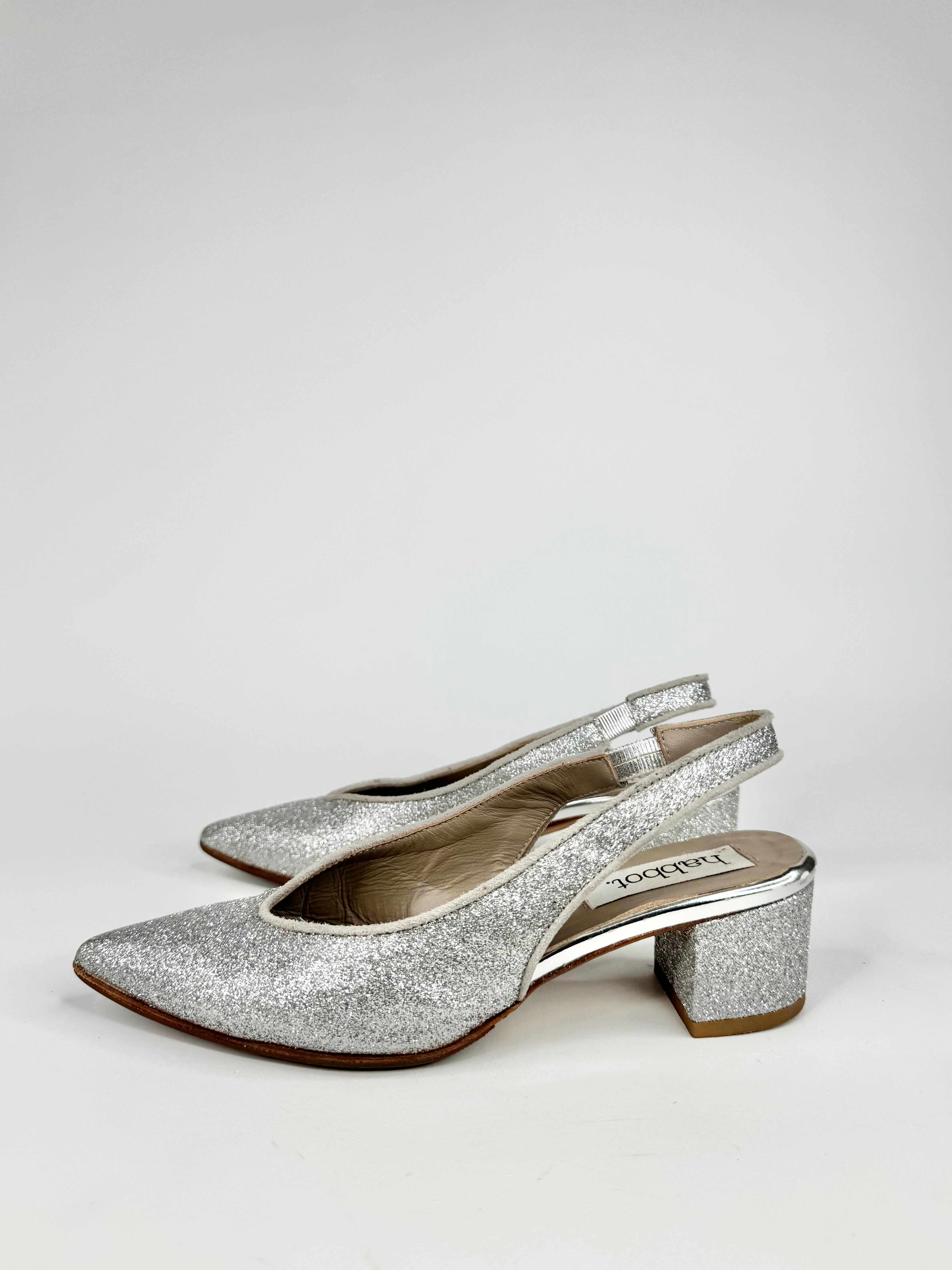 Habbot 'Gabba' Glittery Silver Sling Backs - EU35